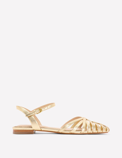 Multi Strap Pointed Sandal-Gold