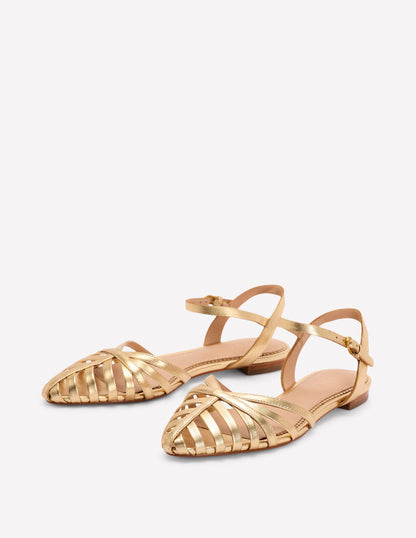 Multi Strap Pointed Sandal-Gold