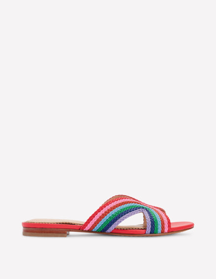 Striped Flat Sandals-Red, Multi