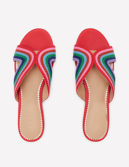 Striped Flat Sandals-Red, Multi