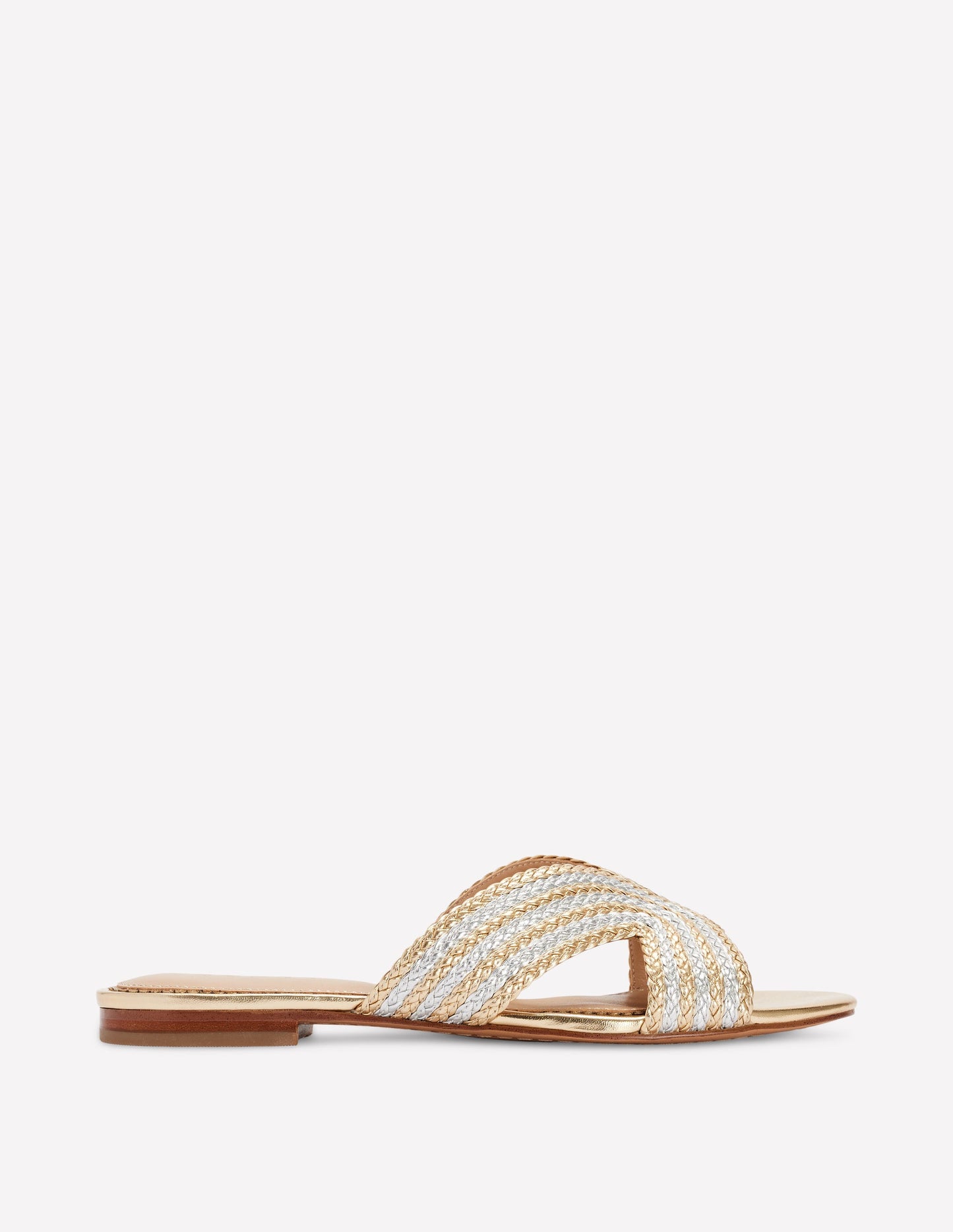 Striped Flat Sandals-Gold/Silver