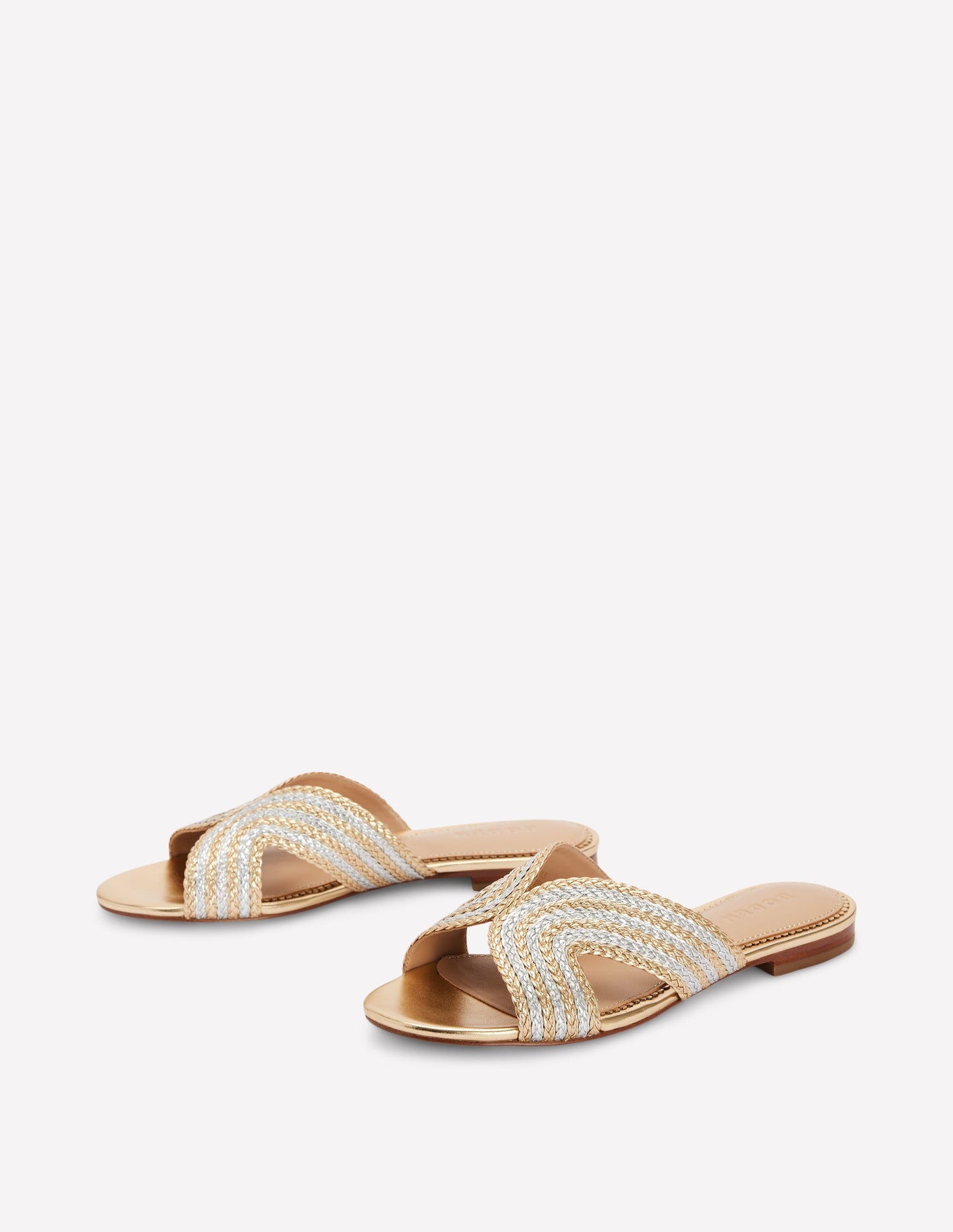 Striped Flat Sandals-Gold/Silver