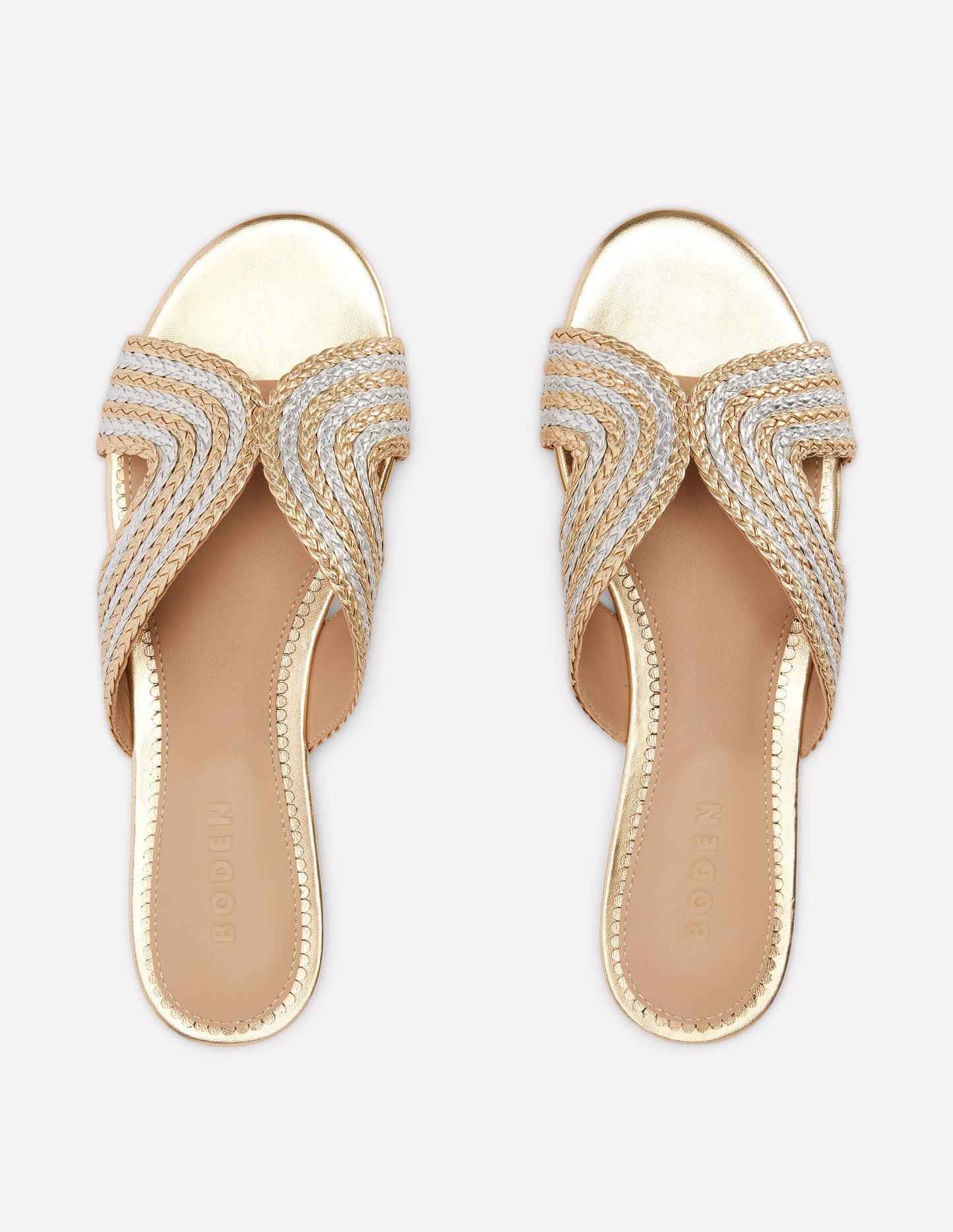 Striped Flat Sandals-Gold/Silver