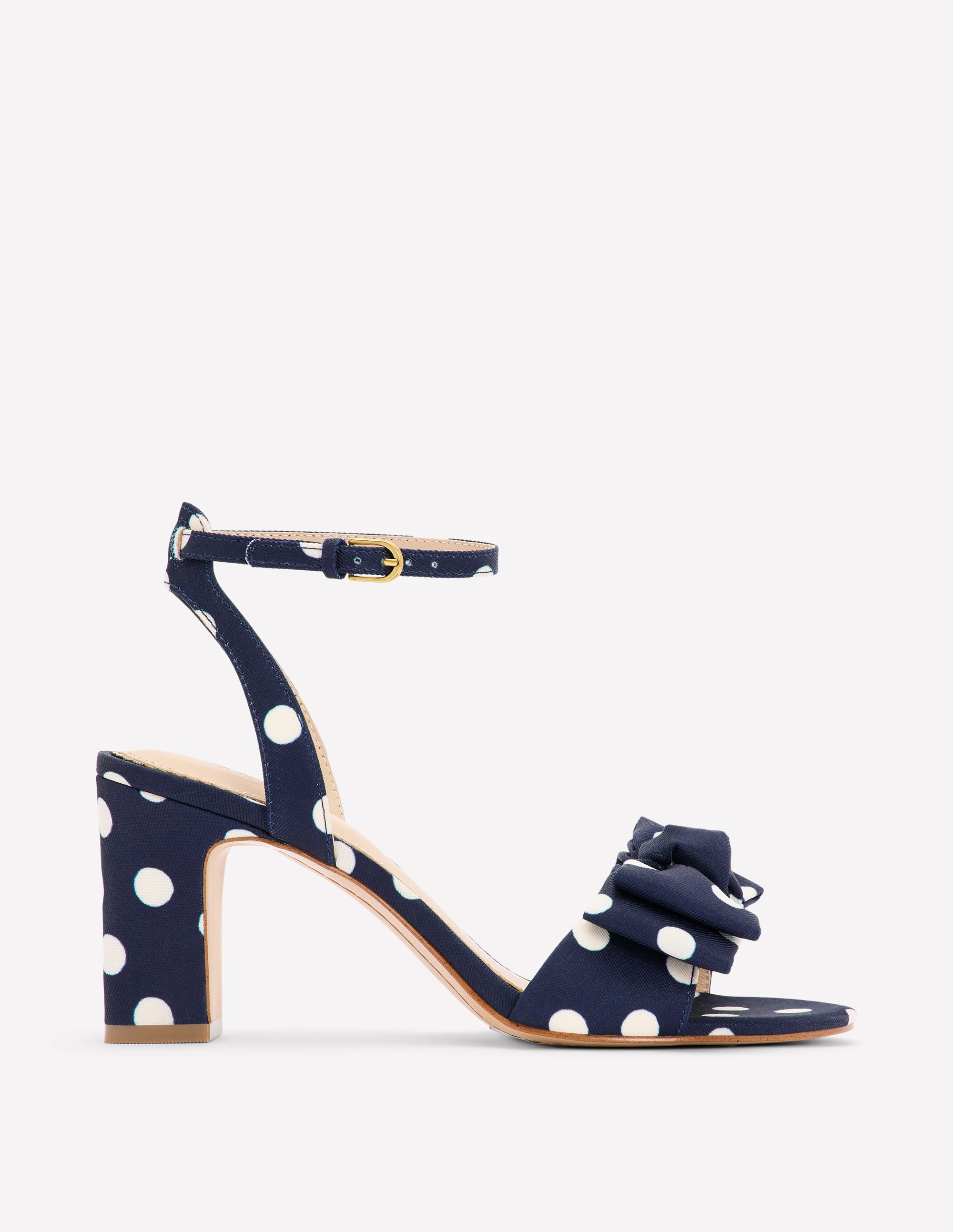 Bow Heeled Sandals-Navy and Ecru Spot - Image 1