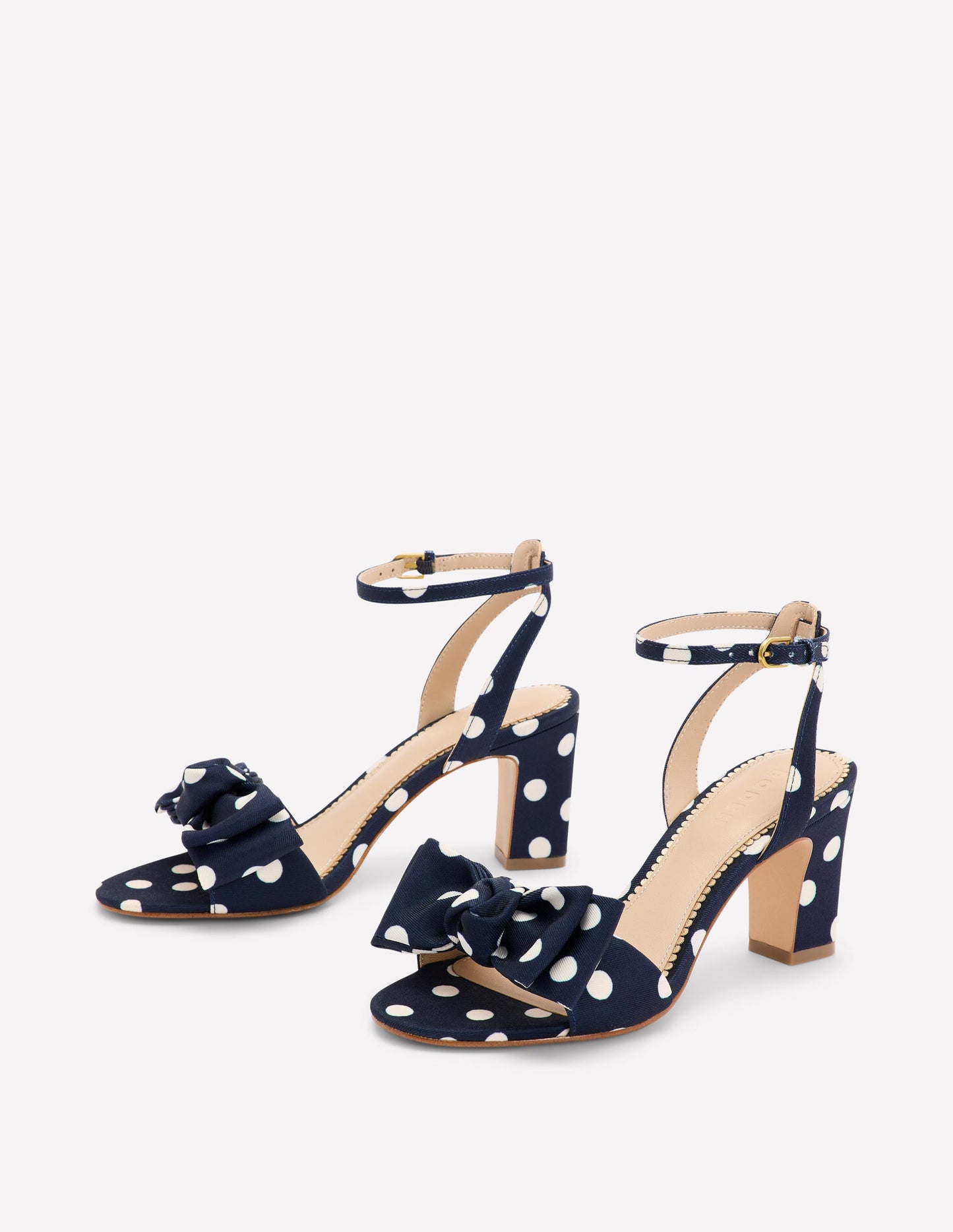 Bow Heeled Sandals-Navy and Ecru Spot