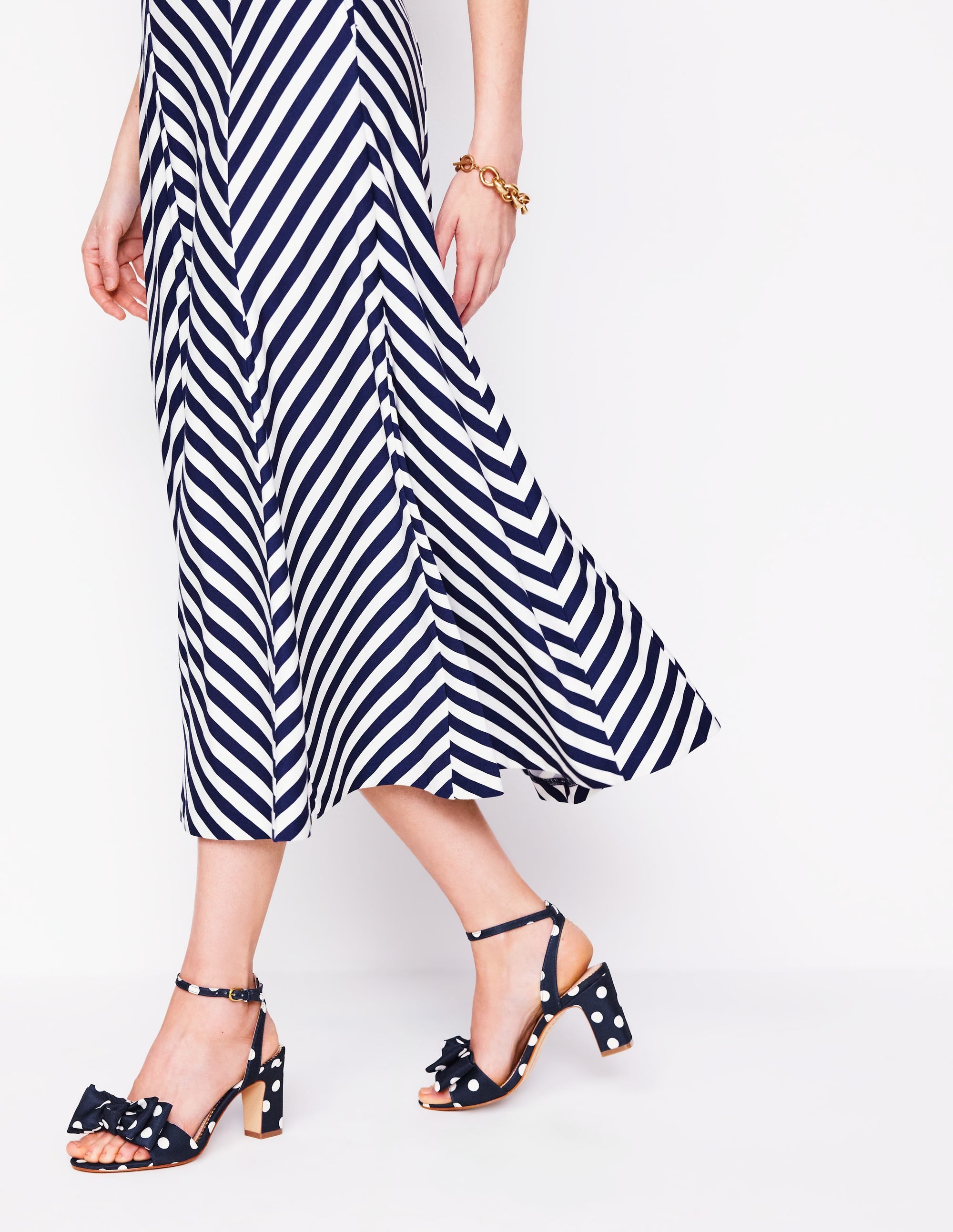 Bow Heeled Sandals-Navy and Ecru Spot - Image 2
