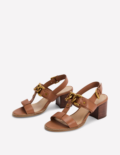 Block Heel Hardware Sandals-Tan-3