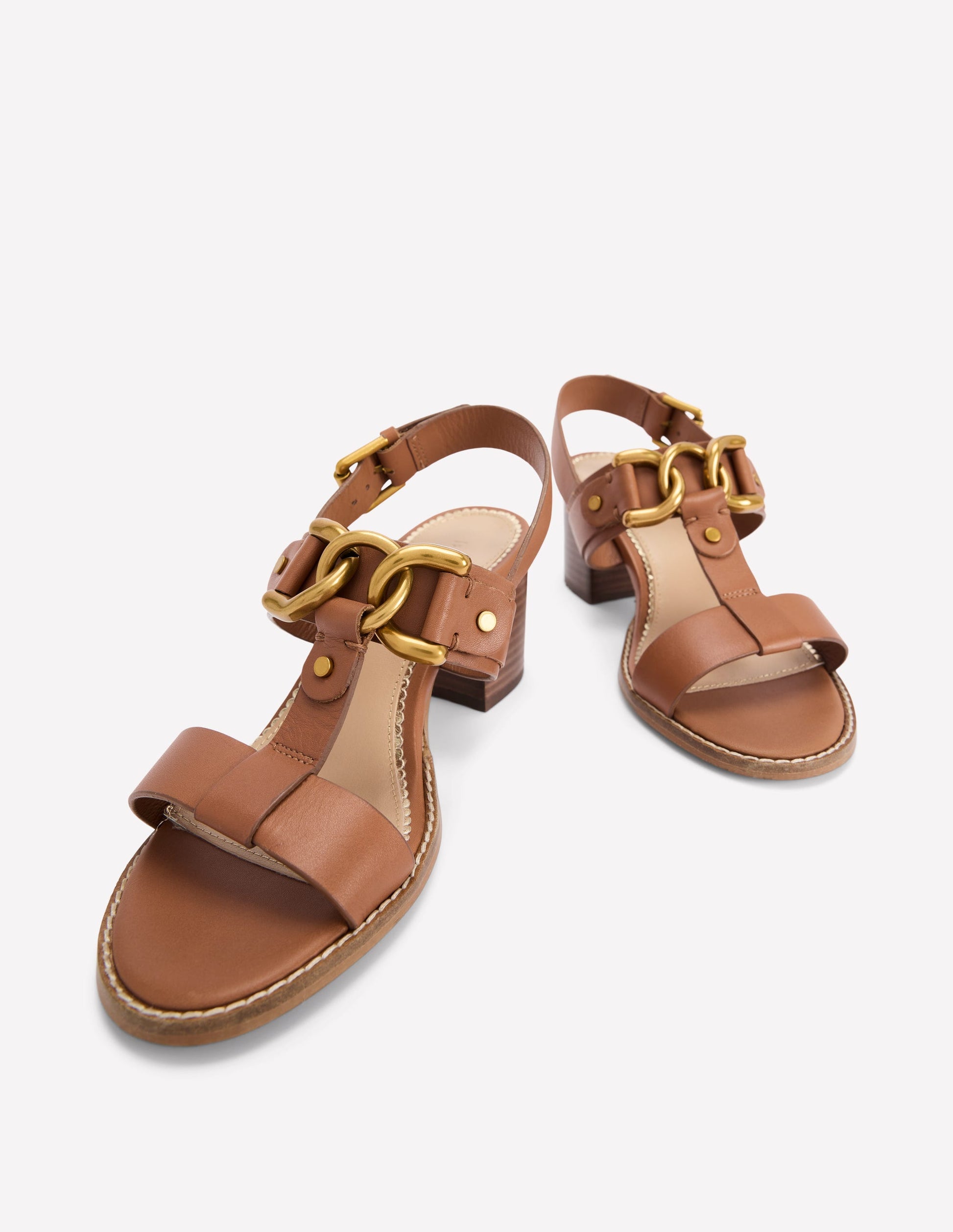 Block Heel Hardware Sandals-Tan-4