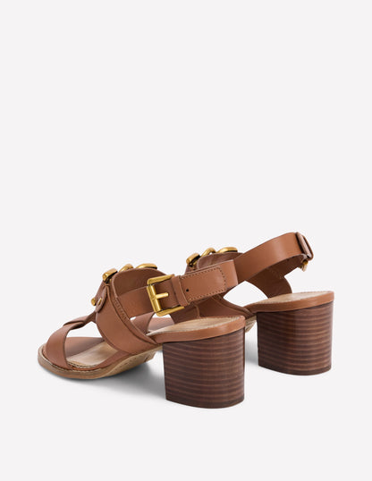 Block Heel Hardware Sandals-Tan-5