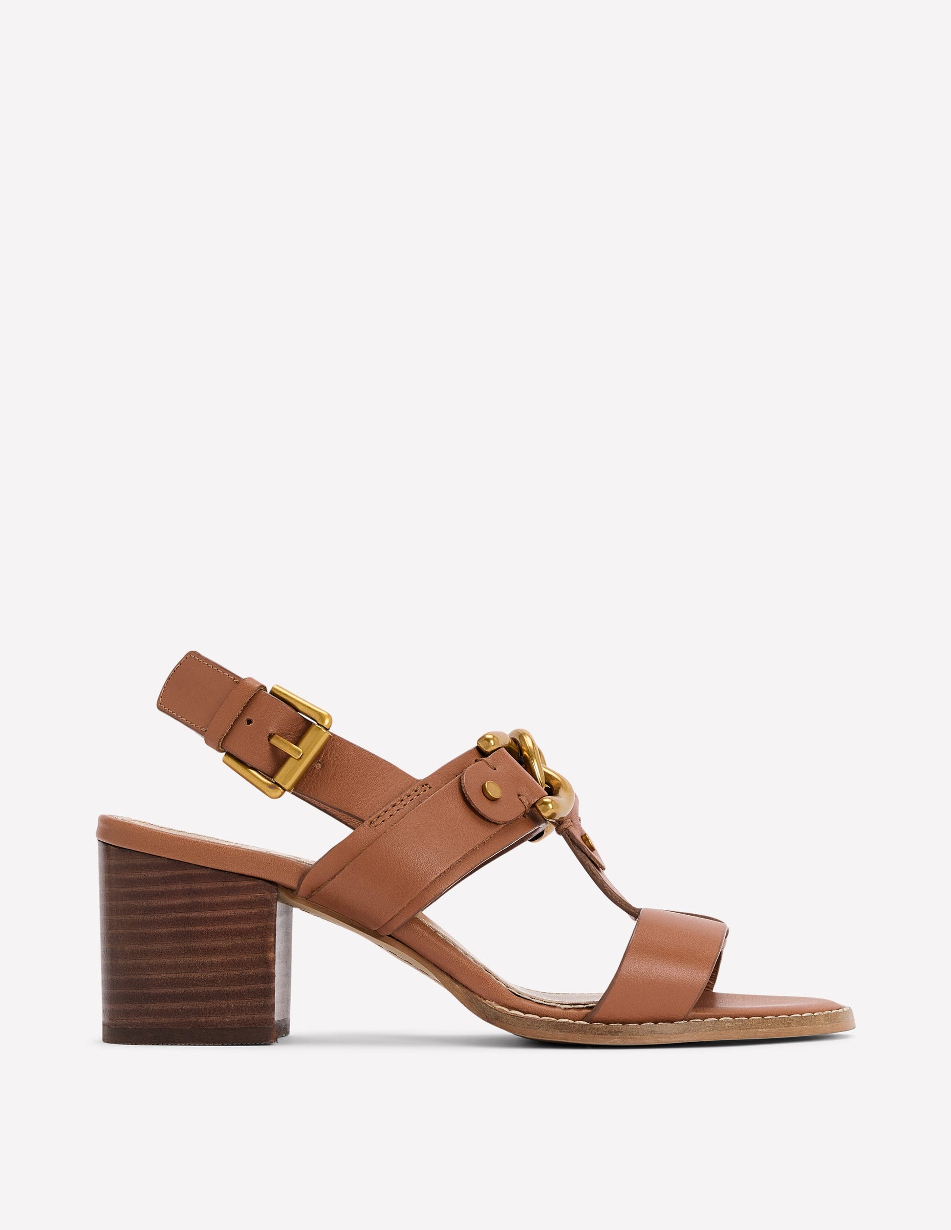 Block Heel Hardware Sandals-Tan-1