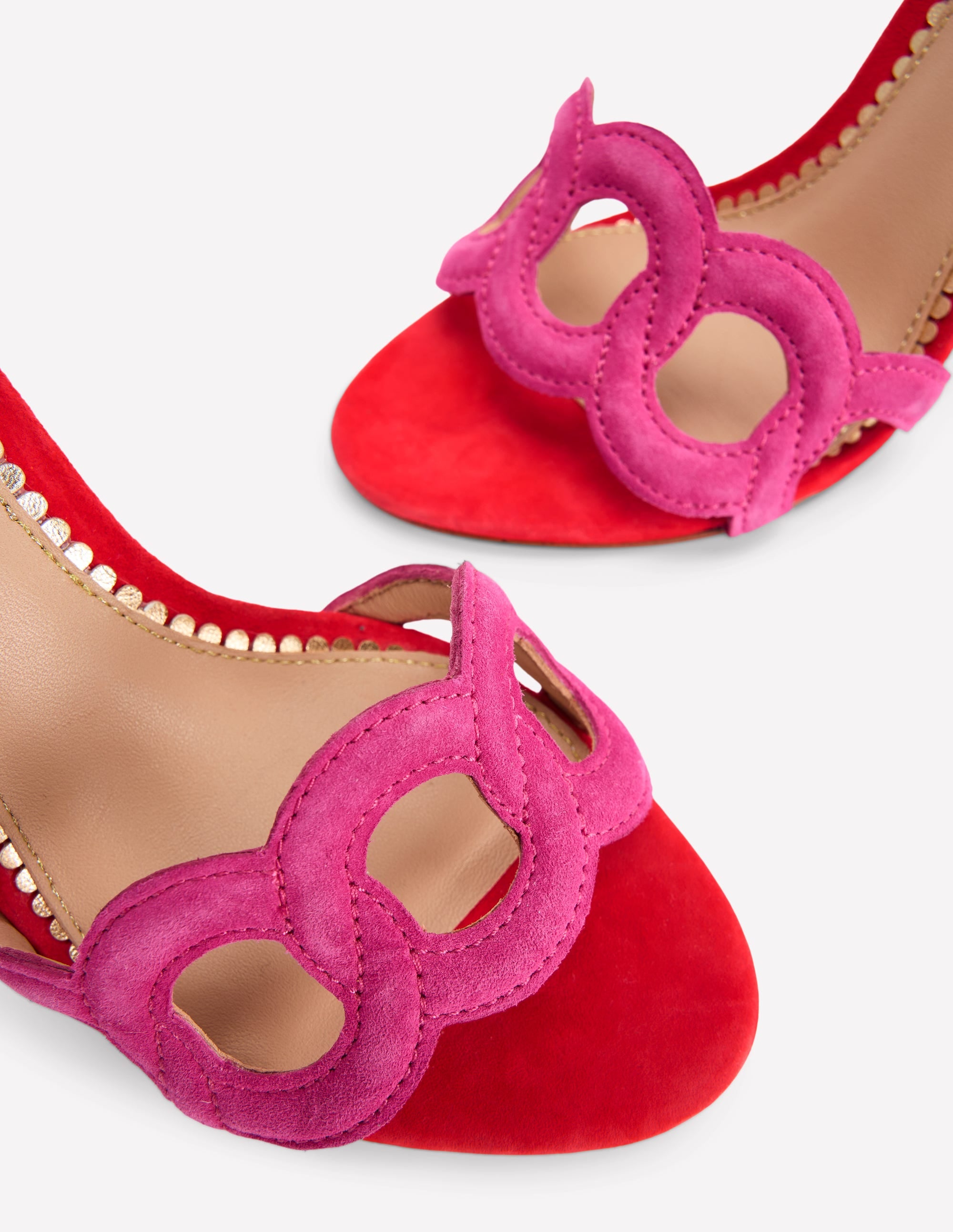 Circle Detail Heeled Sandal-Post Box Red/Sorbet Pink - Image 5