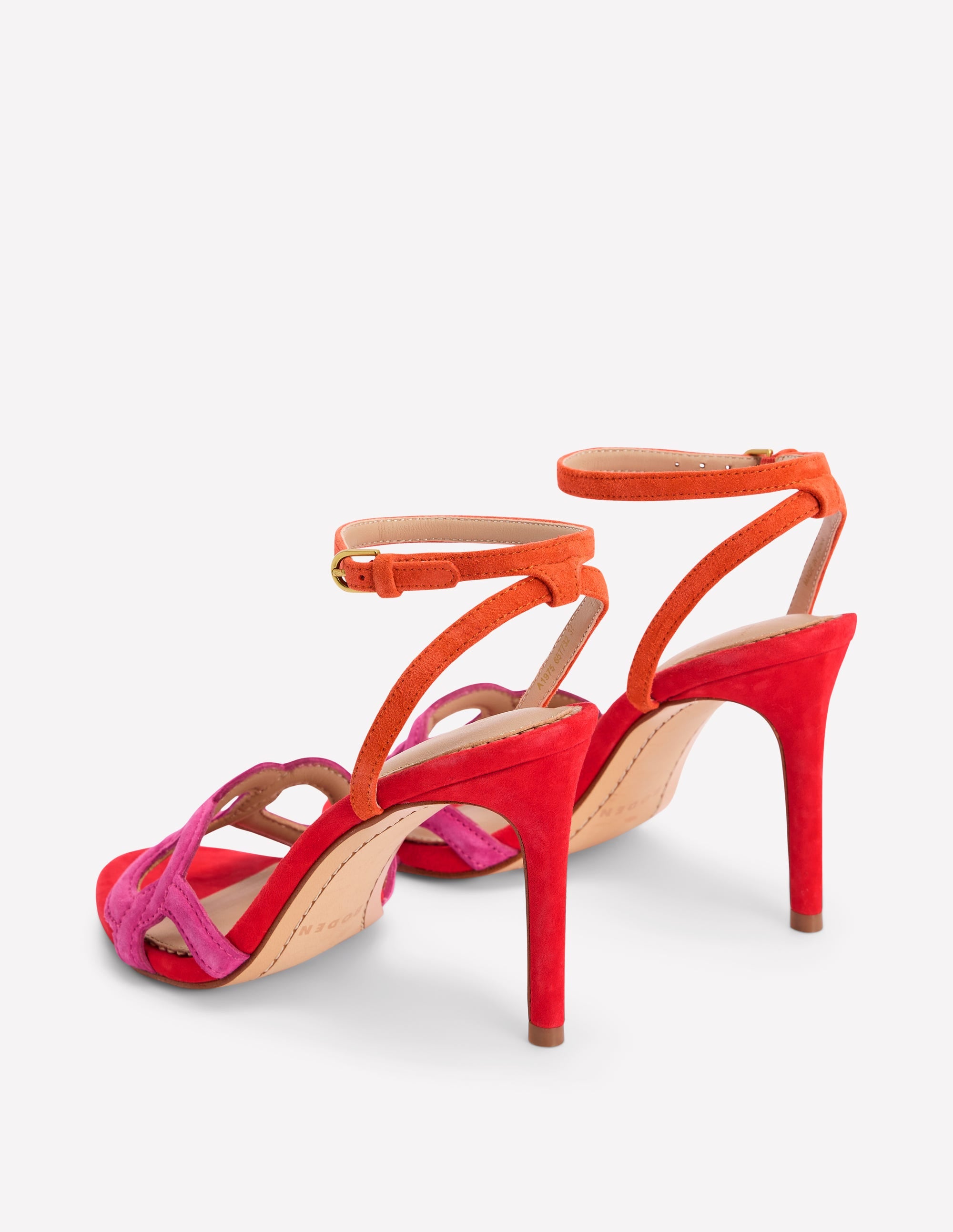 Circle Detail Heeled Sandal-Post Box Red/Sorbet Pink - Image 6