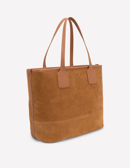 Suede Tote Bag-Tan