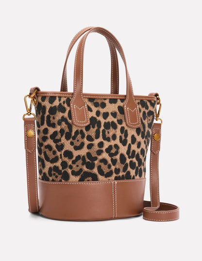 Canvas Mini Bucket Bag-Leopard