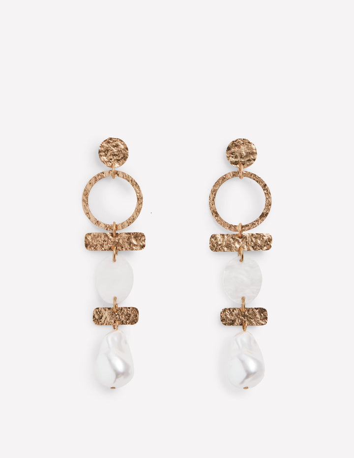 Statement Drop Earrings-Gold Colour/ Faux Pearl