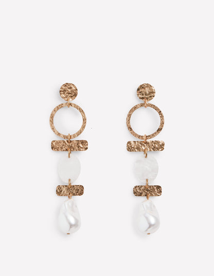 Statement Drop Earrings-Gold Colour/ Faux Pearl-1