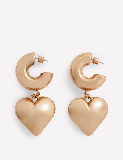 Chunky Heart Hoop Earrings-Gold Colour-1