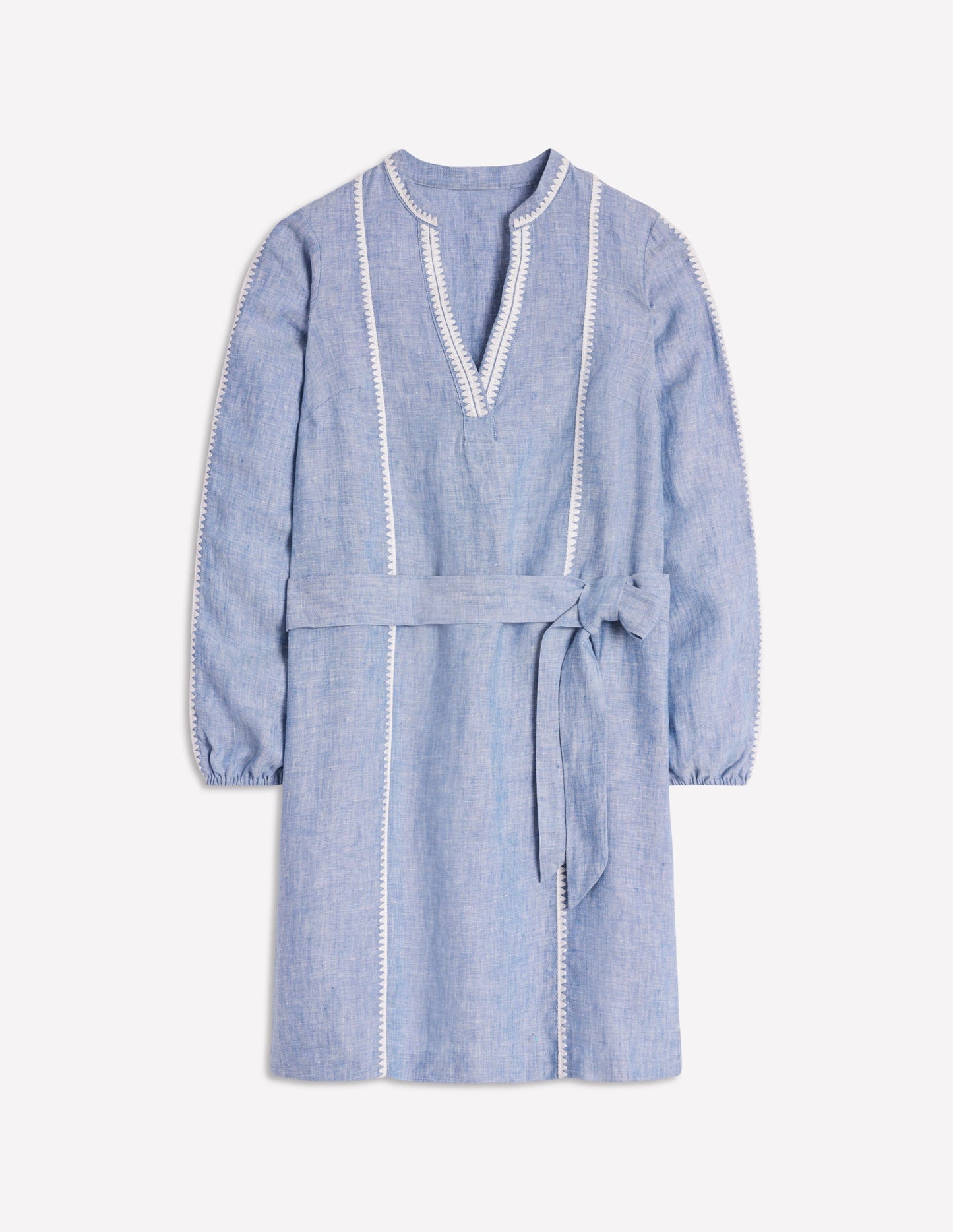 Cleo Linen Tie Waist Dress-Chambray Embroidery