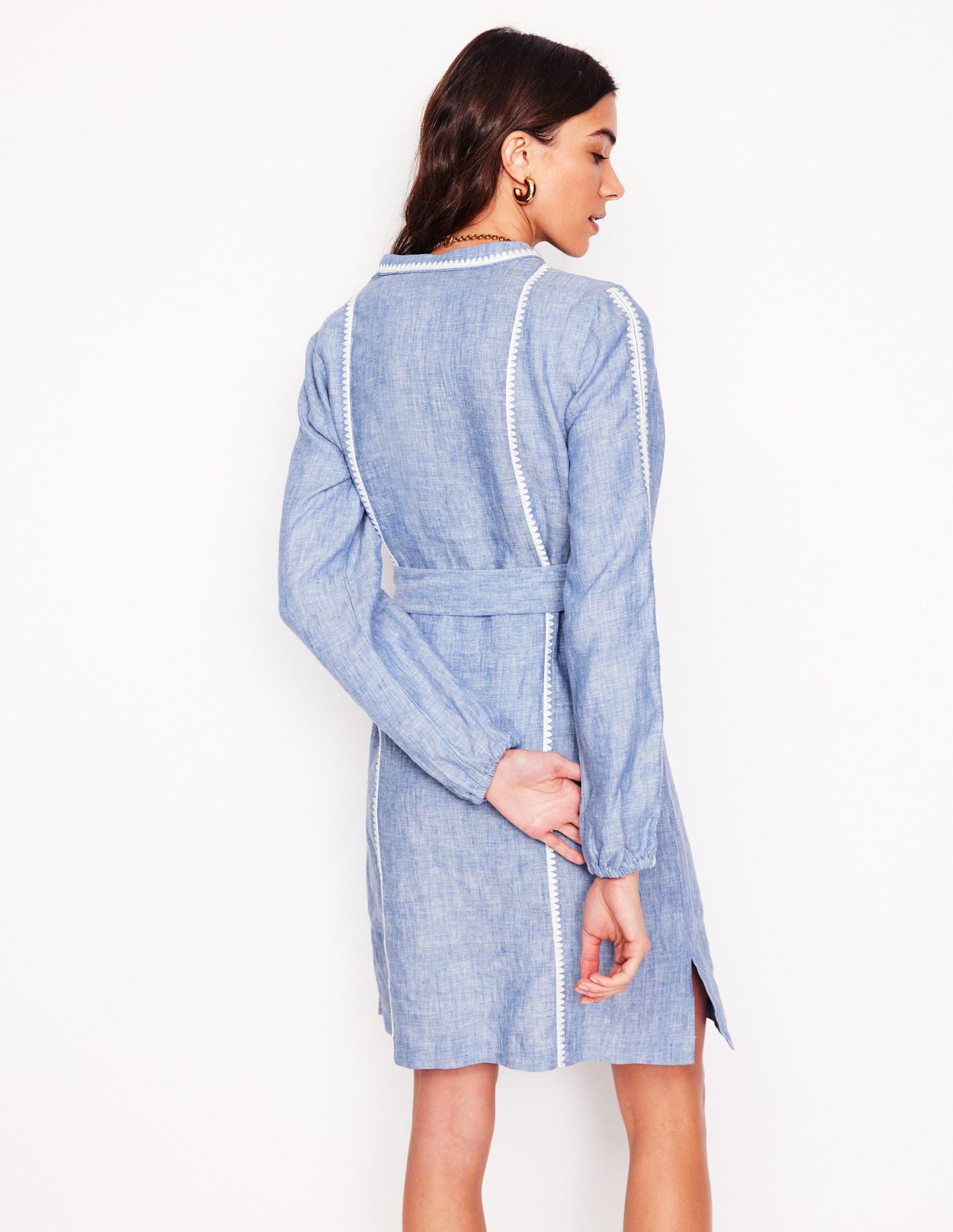 Cleo Linen Tie Waist Dress-Chambray Embroidery