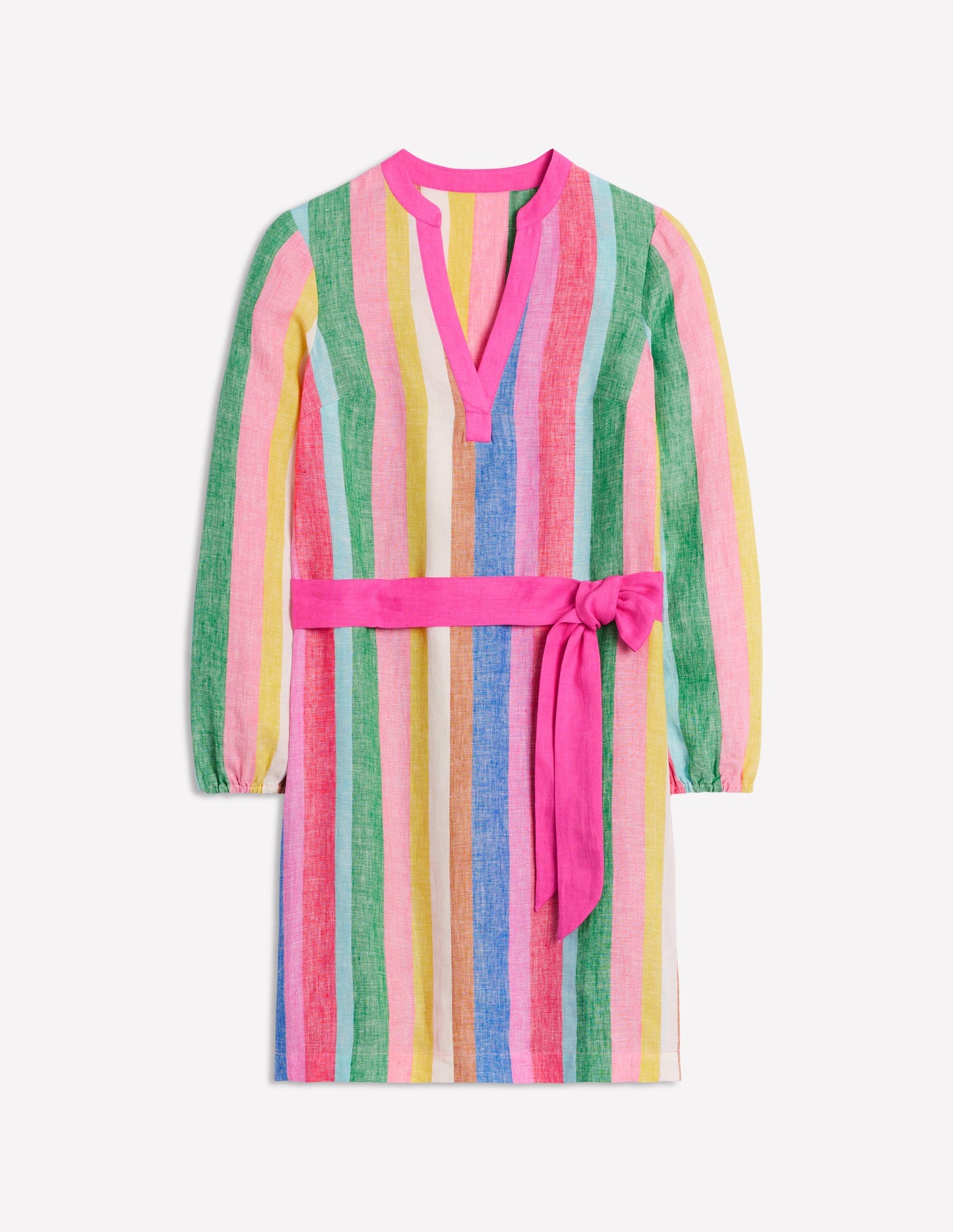 Cleo Linen Tie Waist Dress-Bright Rainbow Stripe