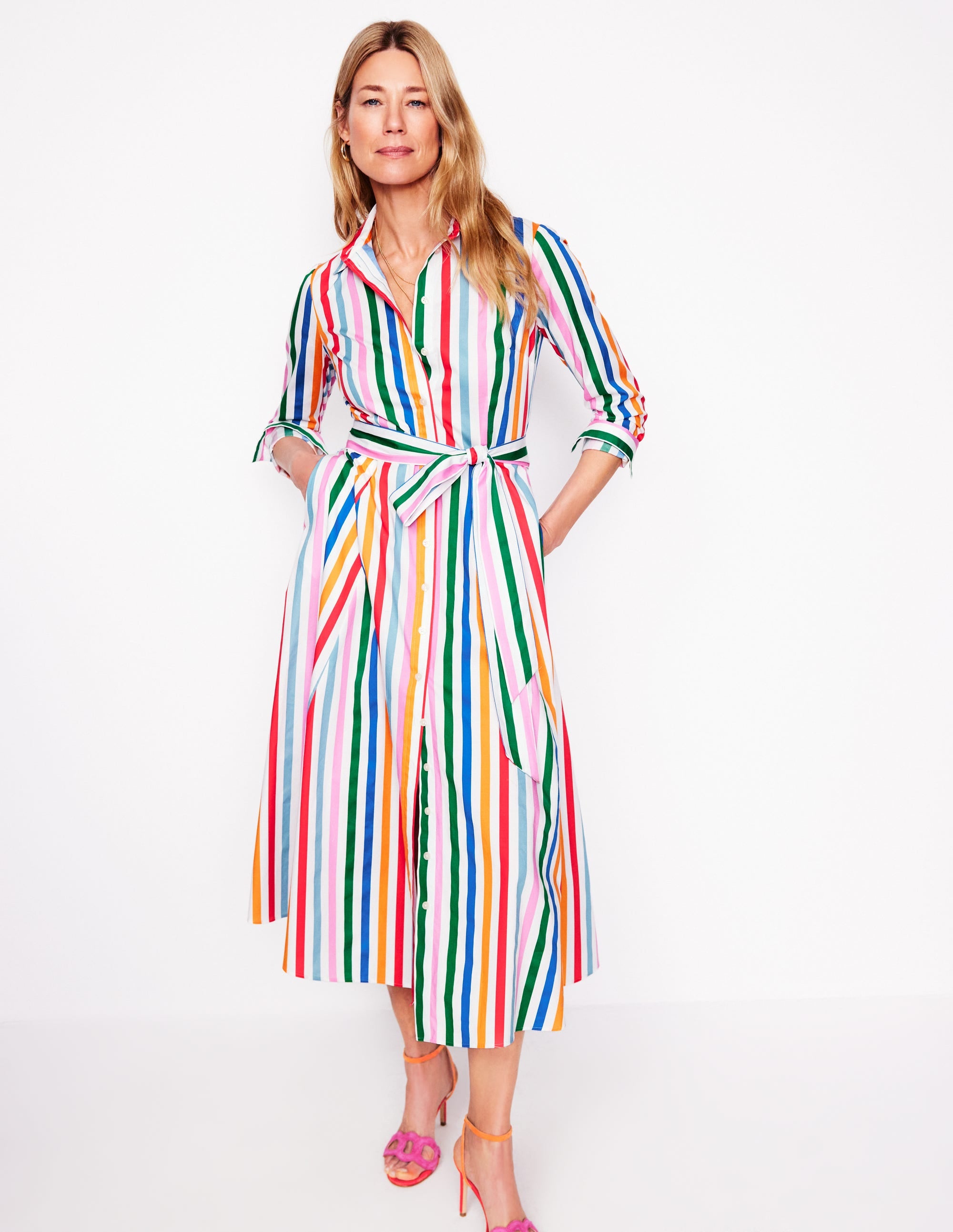 Amy Cotton Midi Shirt Dress-Mauve, Strawberry Tart Rainbow - Image 1