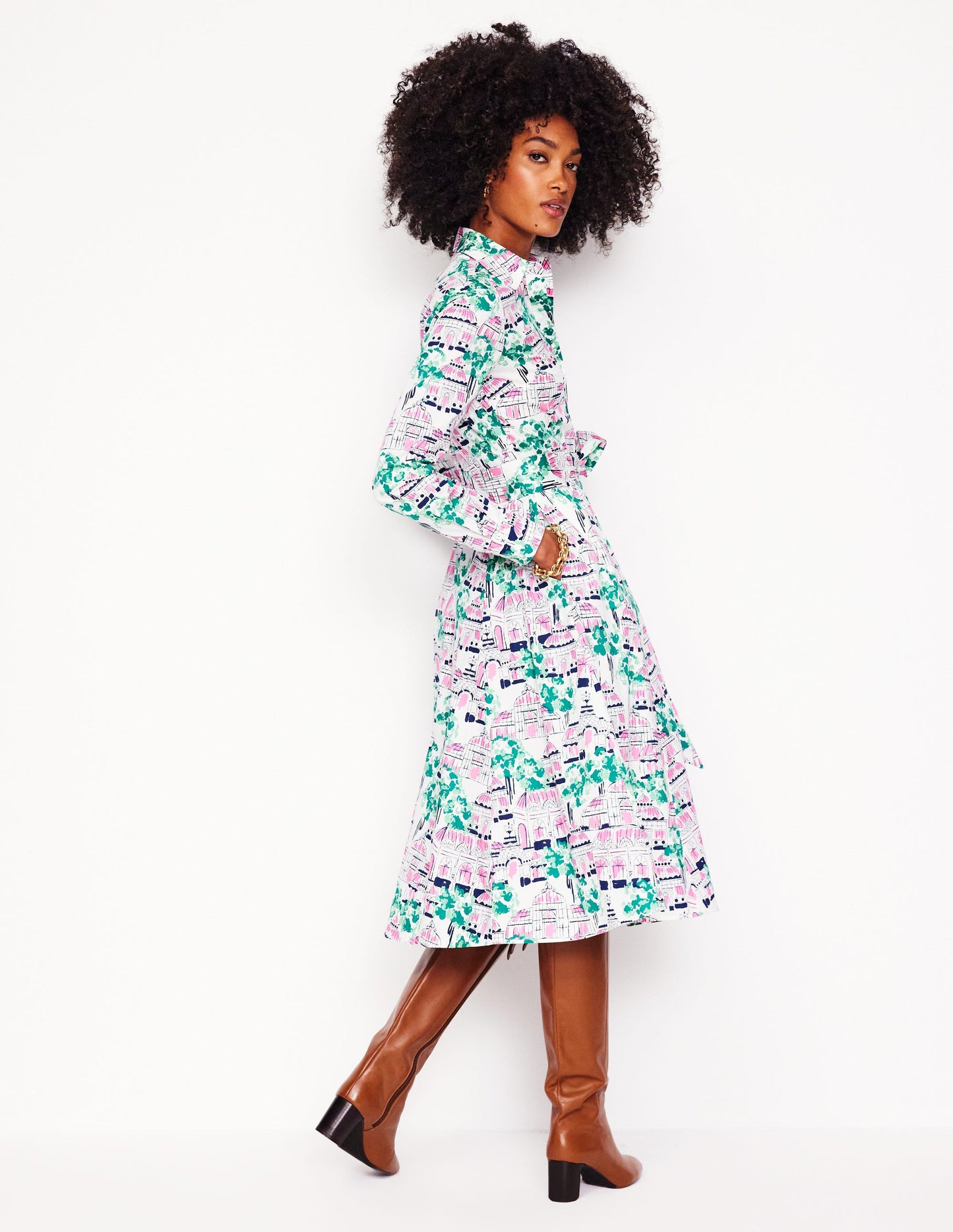 Amy Cotton Midi Shirt Dress-Ivory, Botanical Greenhouse