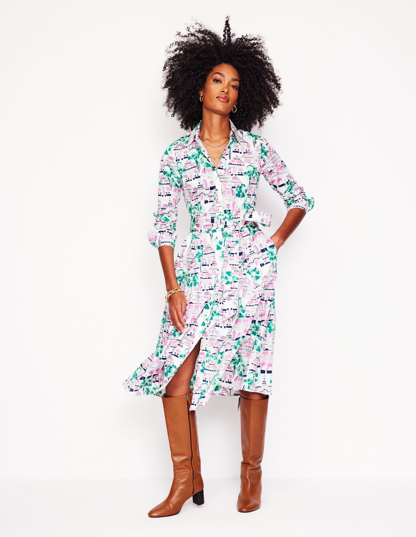 Amy Cotton Midi Shirt Dress-Ivory, Botanical Greenhouse