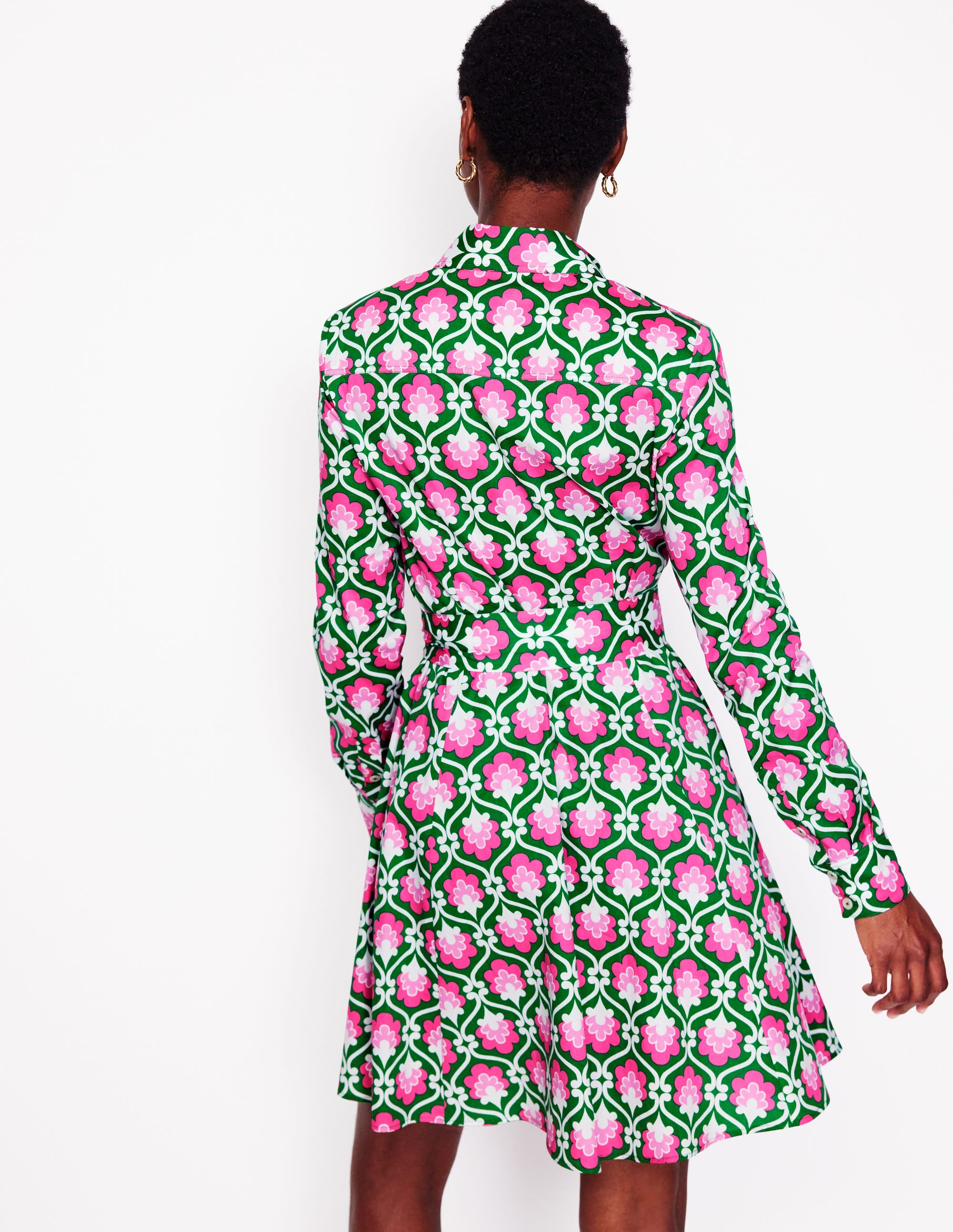 Amy Cotton Short Shirt Dress-Rich Emerald, Ivy Trellis - Image 3