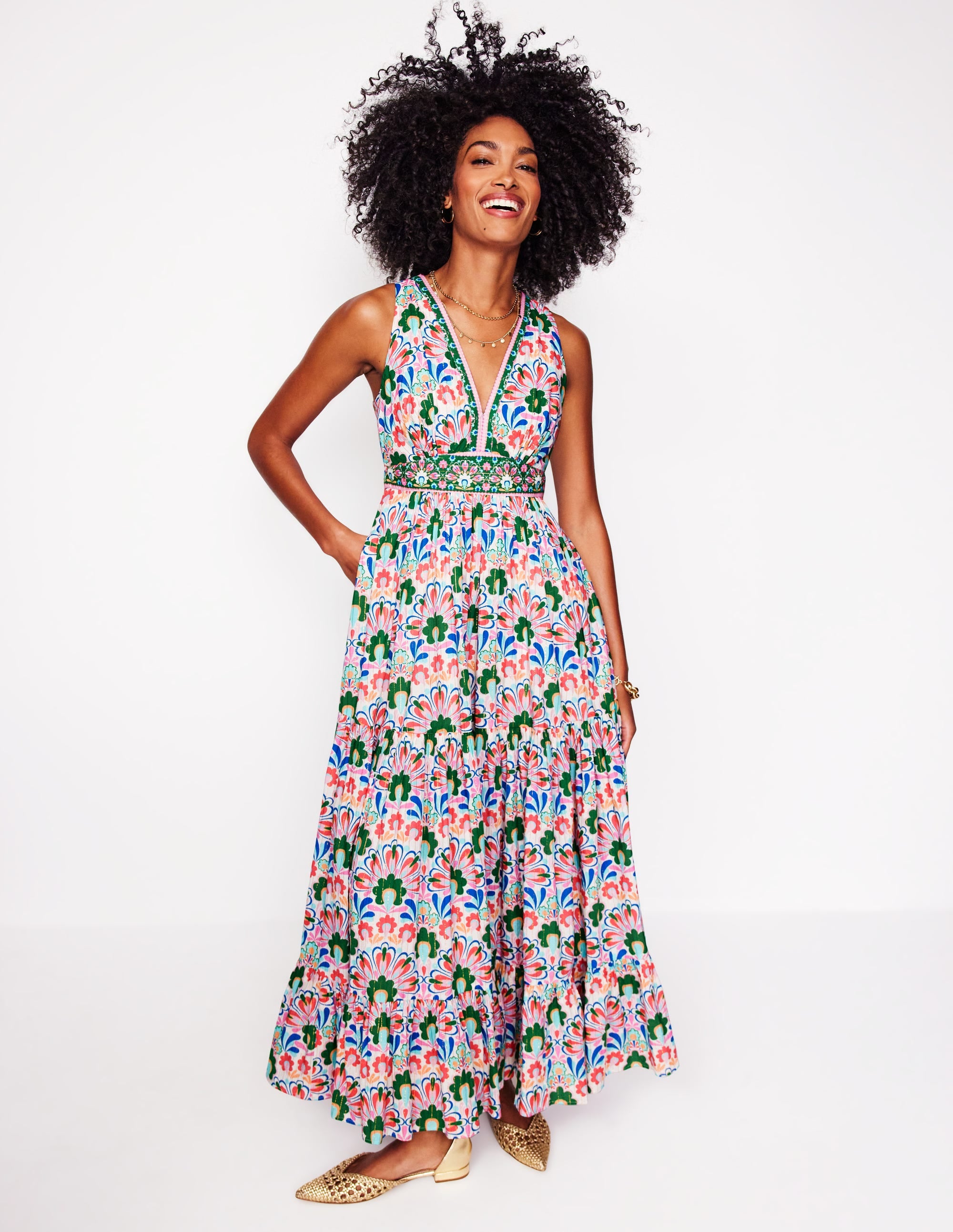 Serena Cotton Tie Maxi Dress-Multi, Decorative Dandelion - Image 1