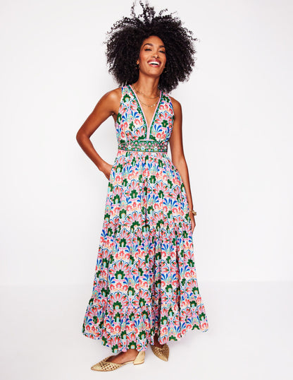 Serena Cotton Tie Maxi Dress-Multi, Decorative Dandelion