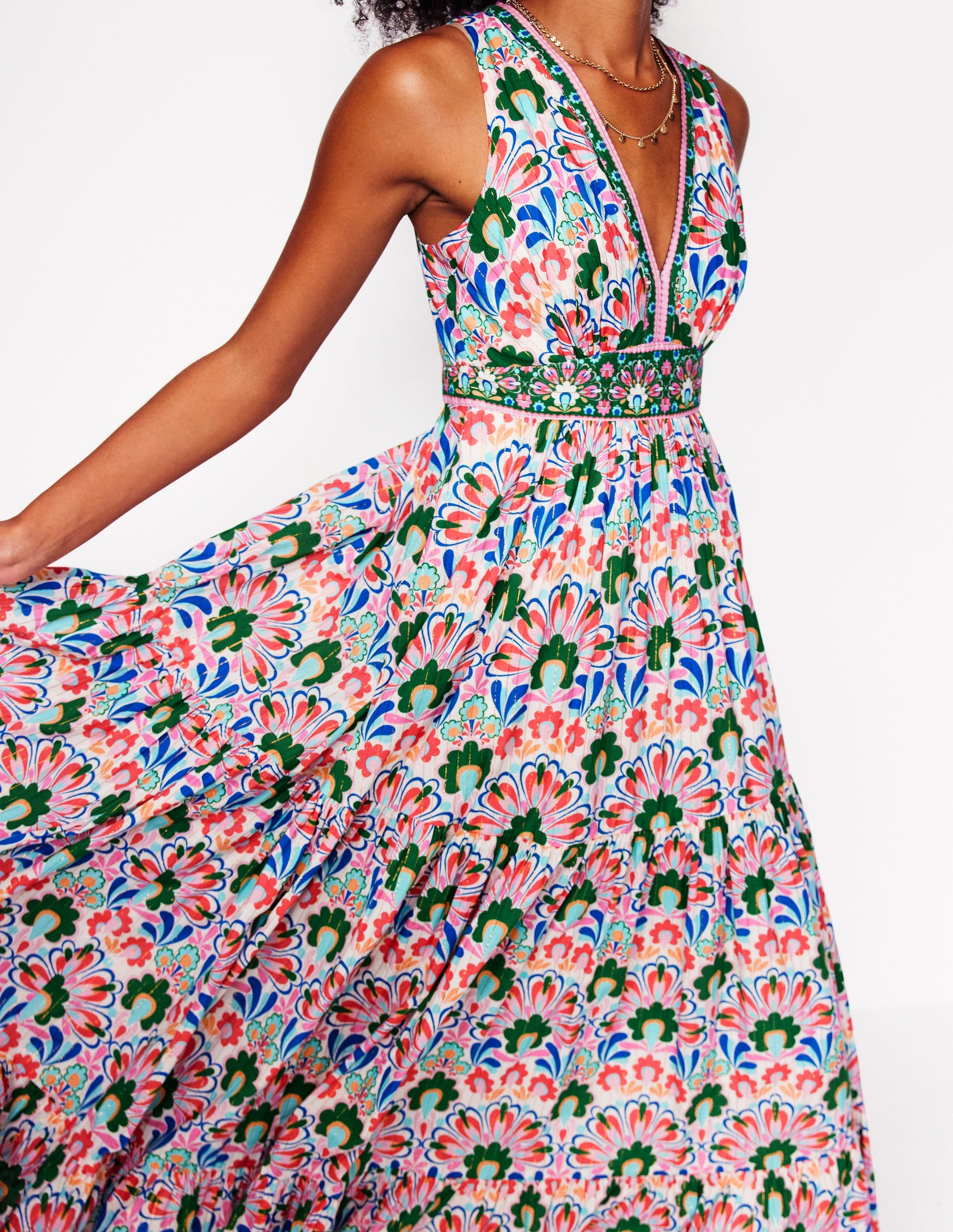 Serena Cotton Tie Maxi Dress-Multi, Decorative Dandelion | Boden USA Serena Cotton Tie Maxi Dress-Multi, Decorative Dandelion | Boden USA