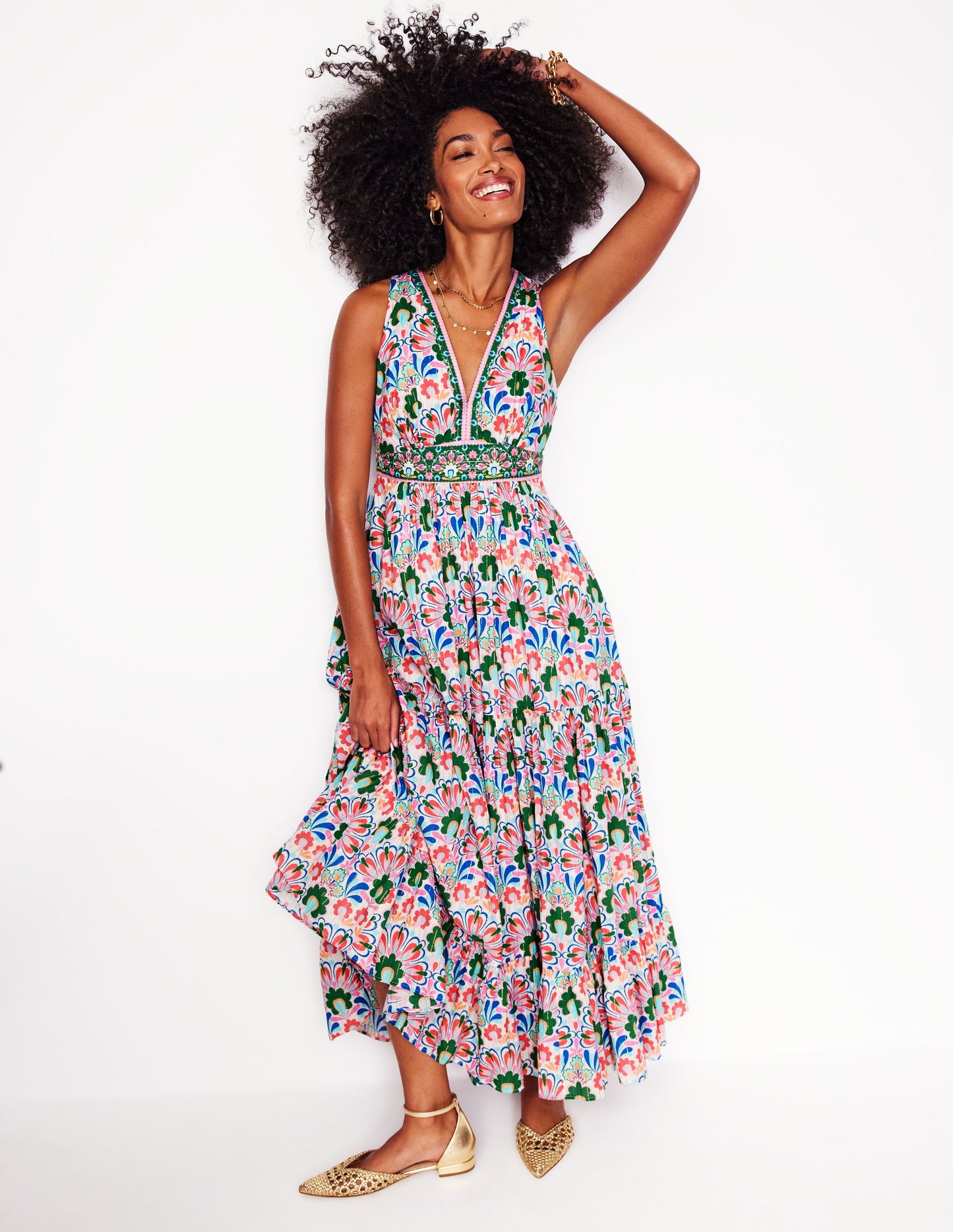 Serena Cotton Tie Maxi Dress-Multi, Decorative Dandelion