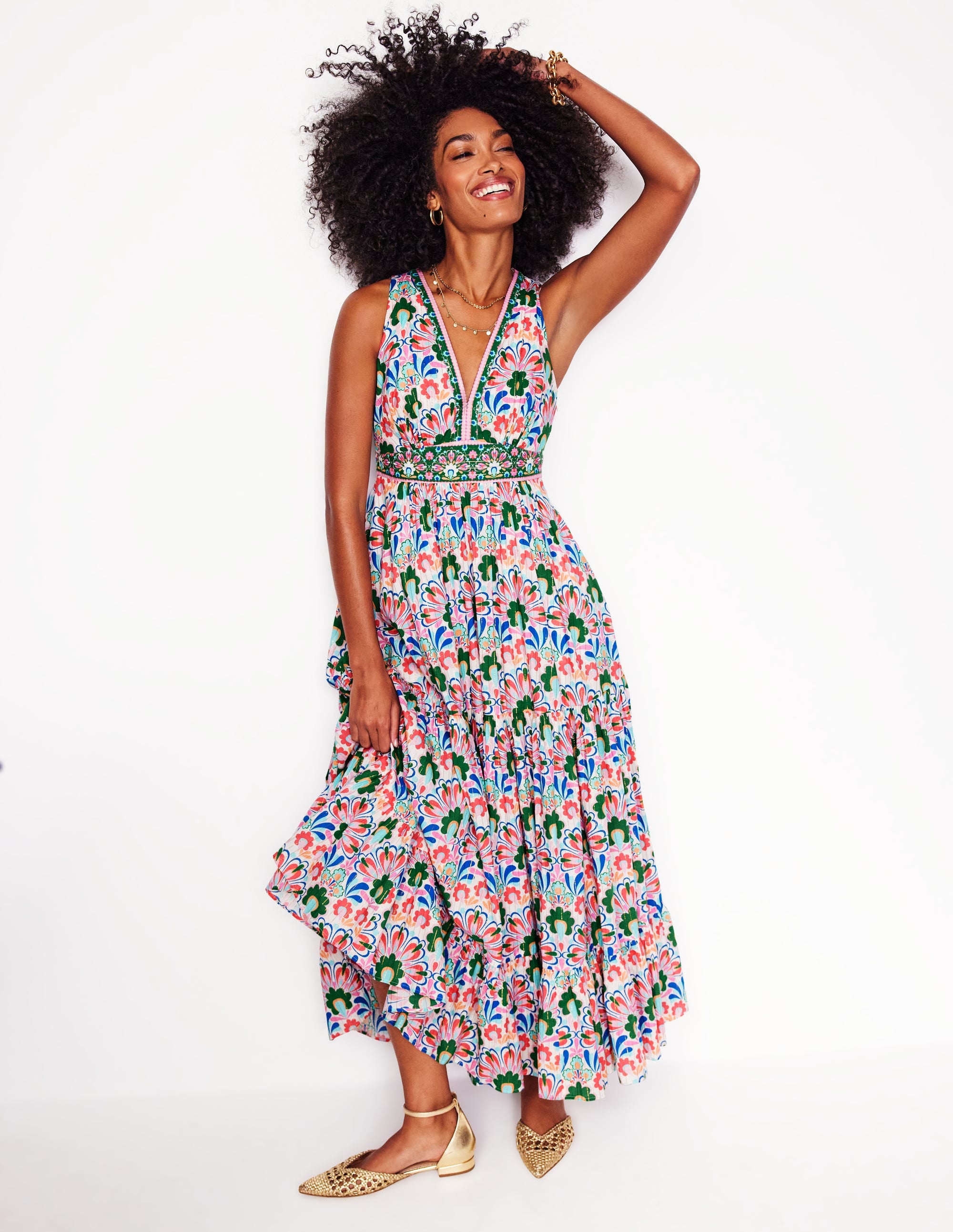 Serena Cotton Tie Maxi Dress-Multi, Decorative Dandelion - Image 4