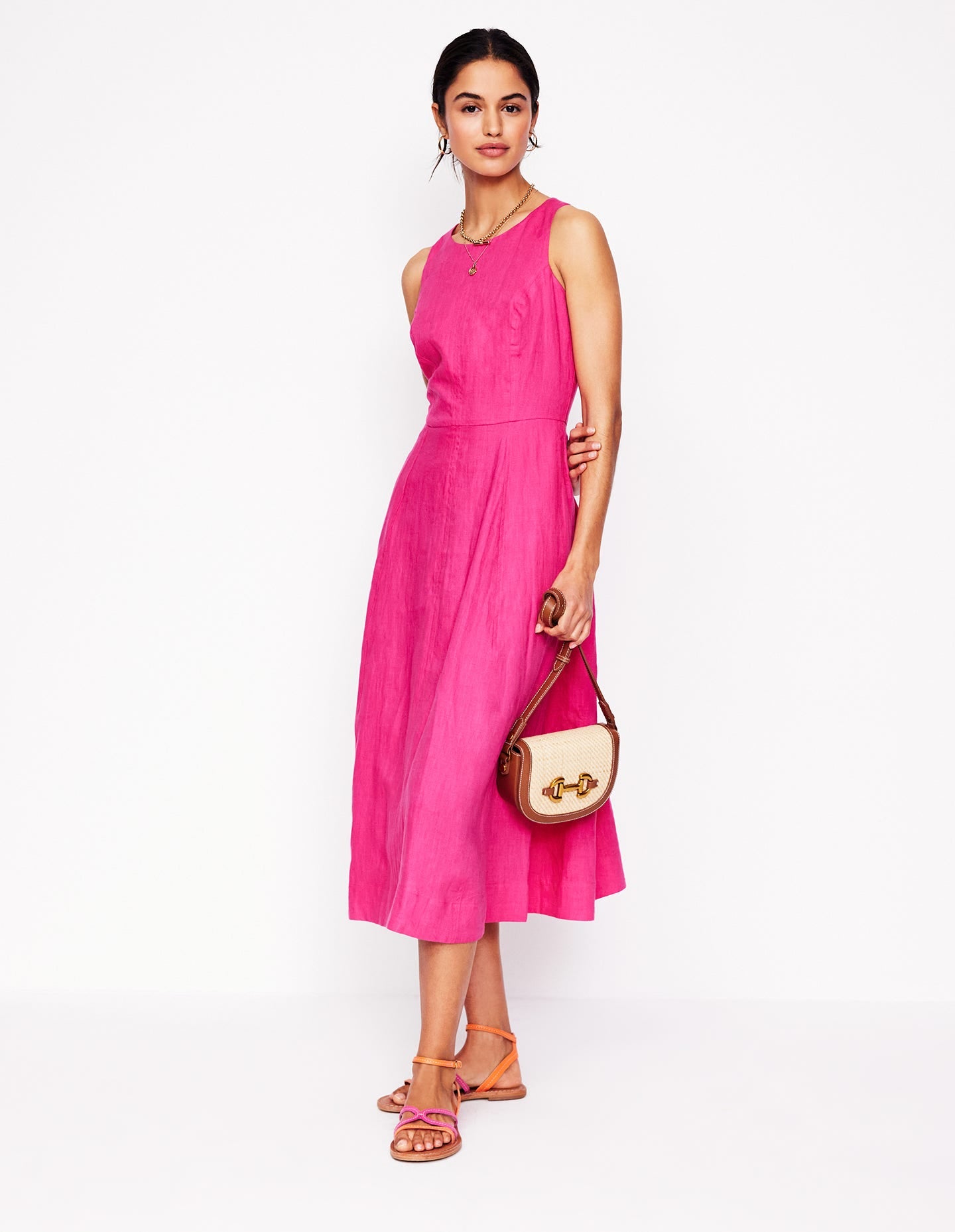 Carla Linen Midi Dress-Pink Peony