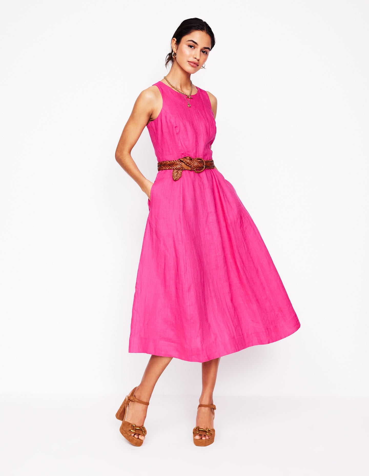 Carla Linen Midi Dress-Pink Peony