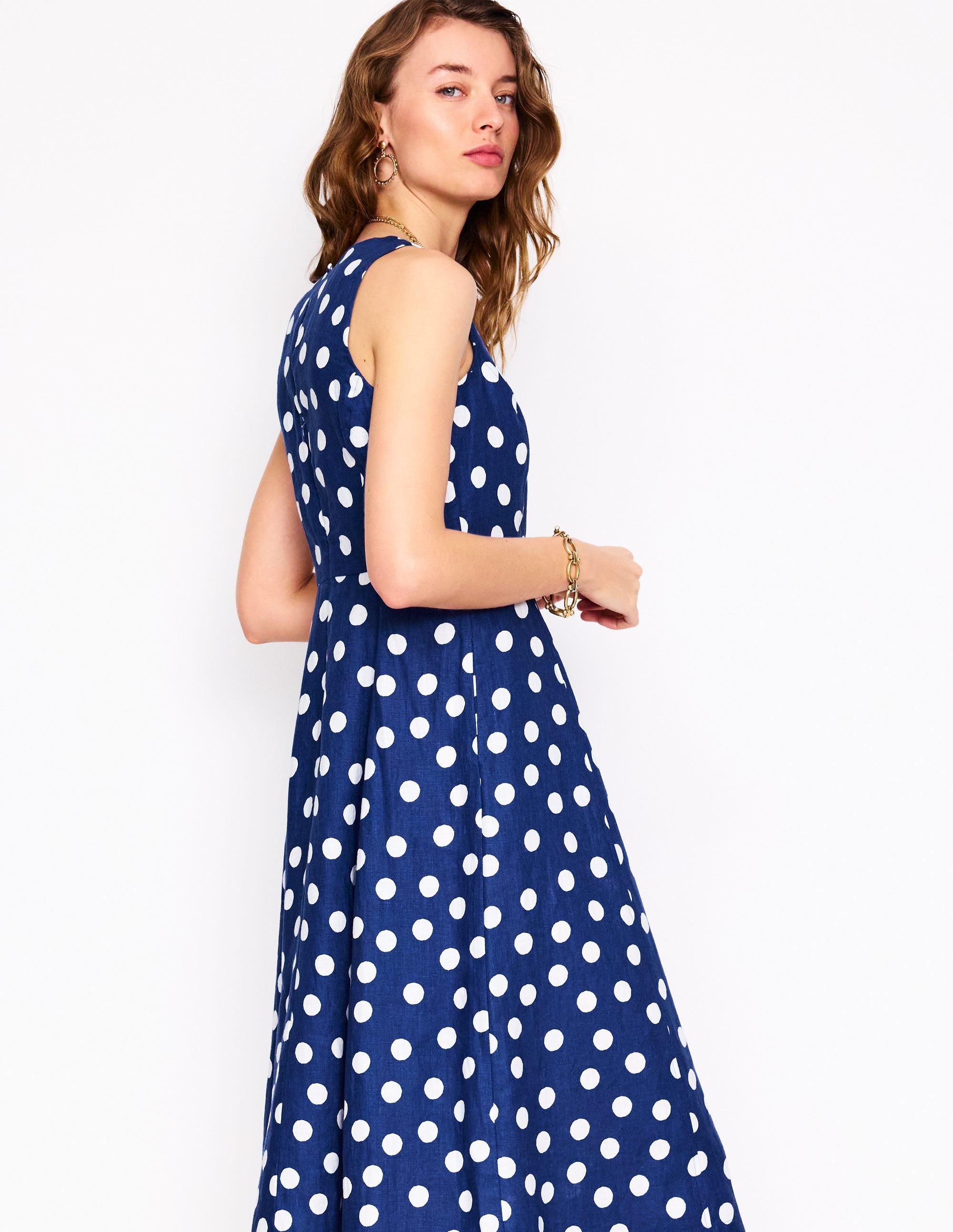 Carla Linen Midi Dress-Starboard Blue, Painted Dot - Image 4