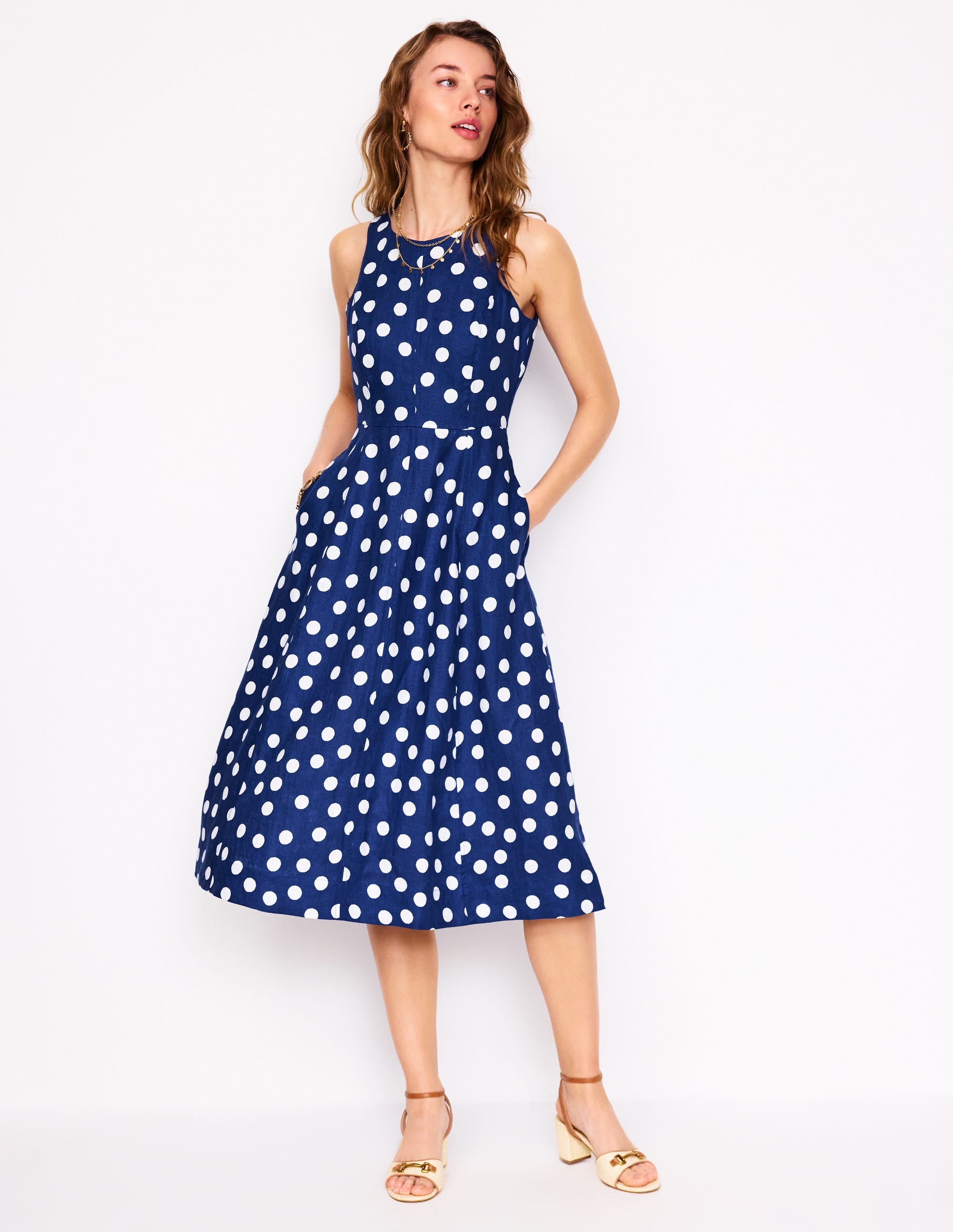 Carla Linen Midi Dress-Starboard Blue, Painted Dot - Image 5