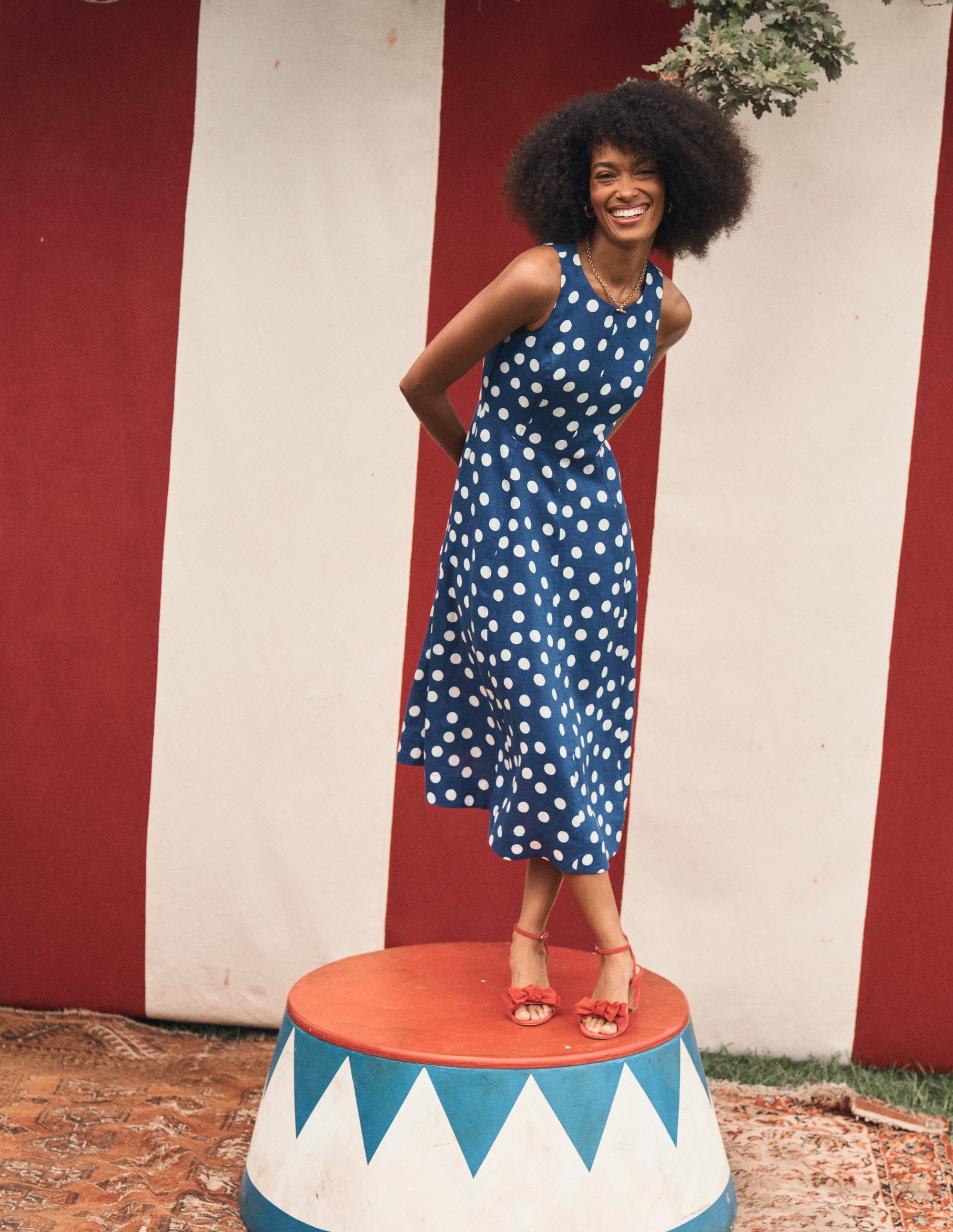 Carla Linen Midi Dress-Starboard Blue, Painted Dot - Image 2