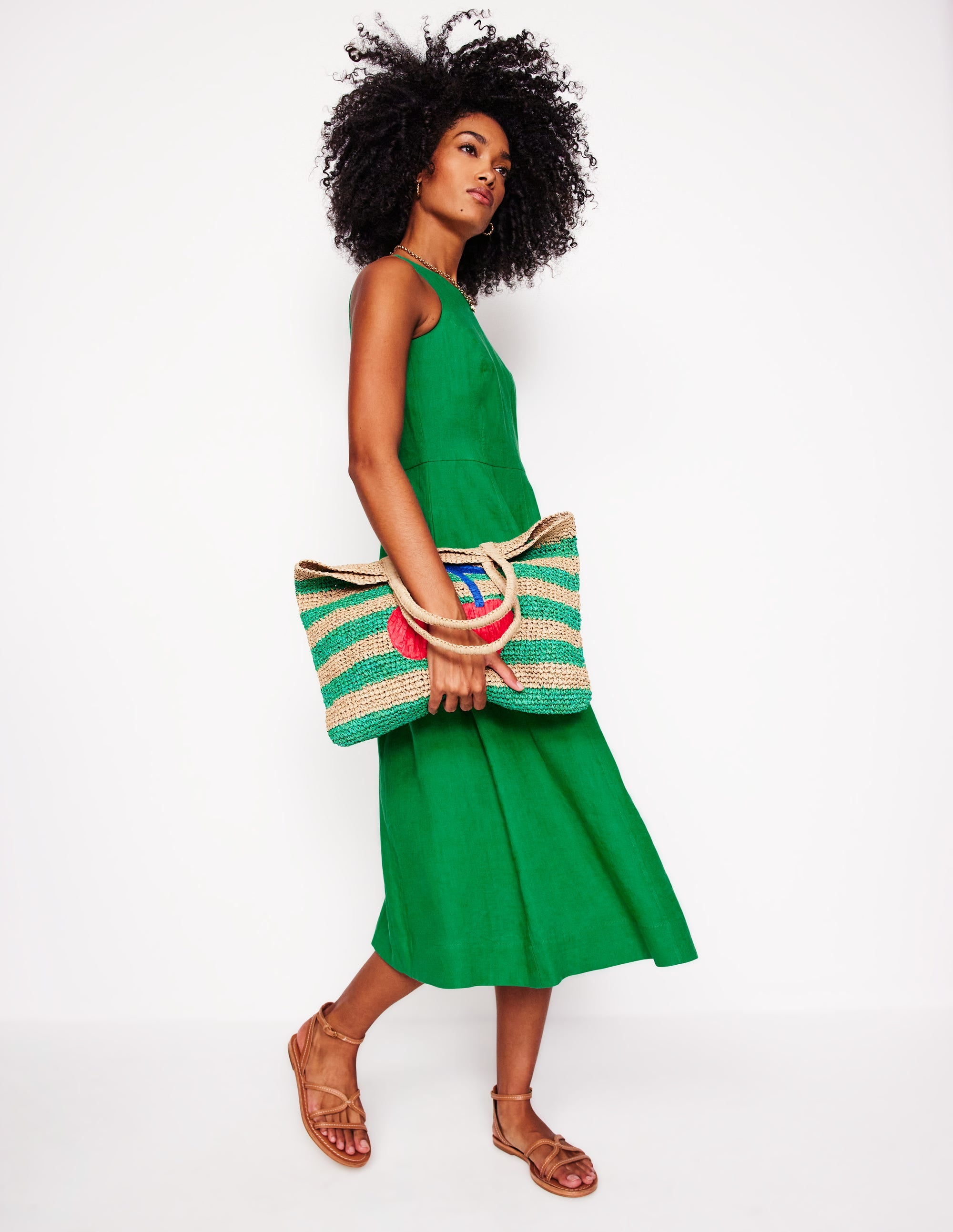 Carla Linen Midi Dress-Rich Emerald - Image 1