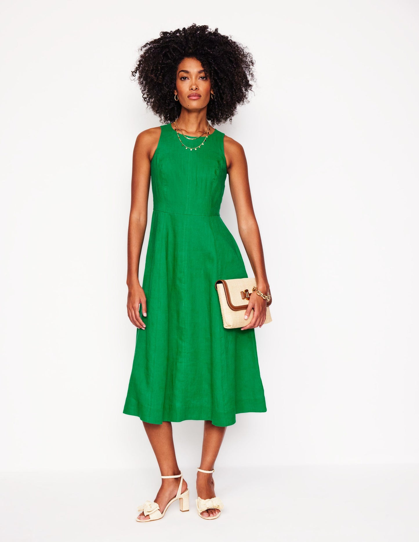 Carla Linen Midi Dress-Rich Emerald