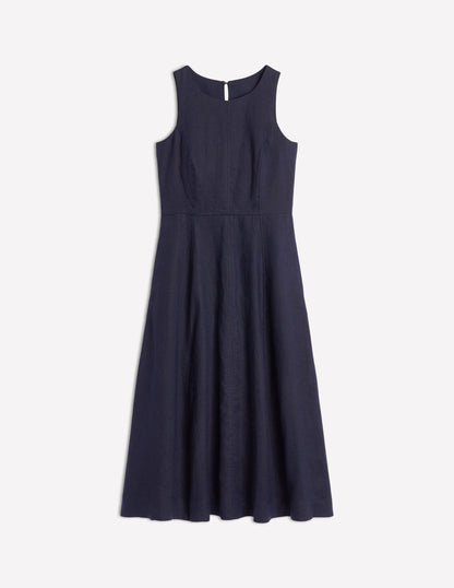 Carla Linen Midi Dress-Navy