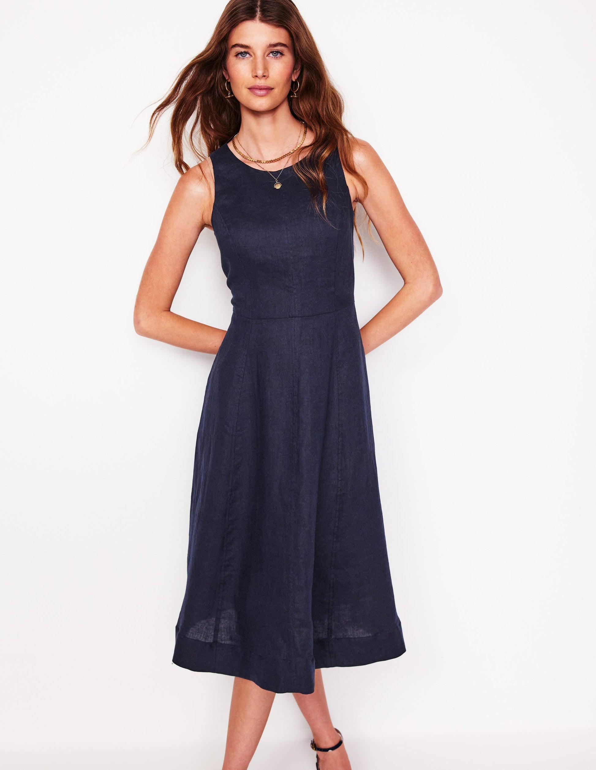 halterneck linen midi dress boden Boden Halterneck Linen Midi Dress Bright Papaya in Orange