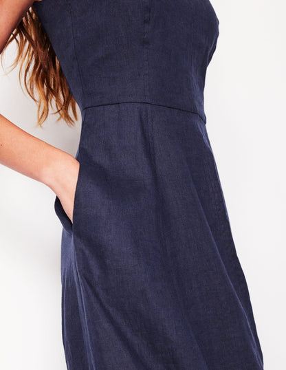 Carla Linen Midi Dress-Navy