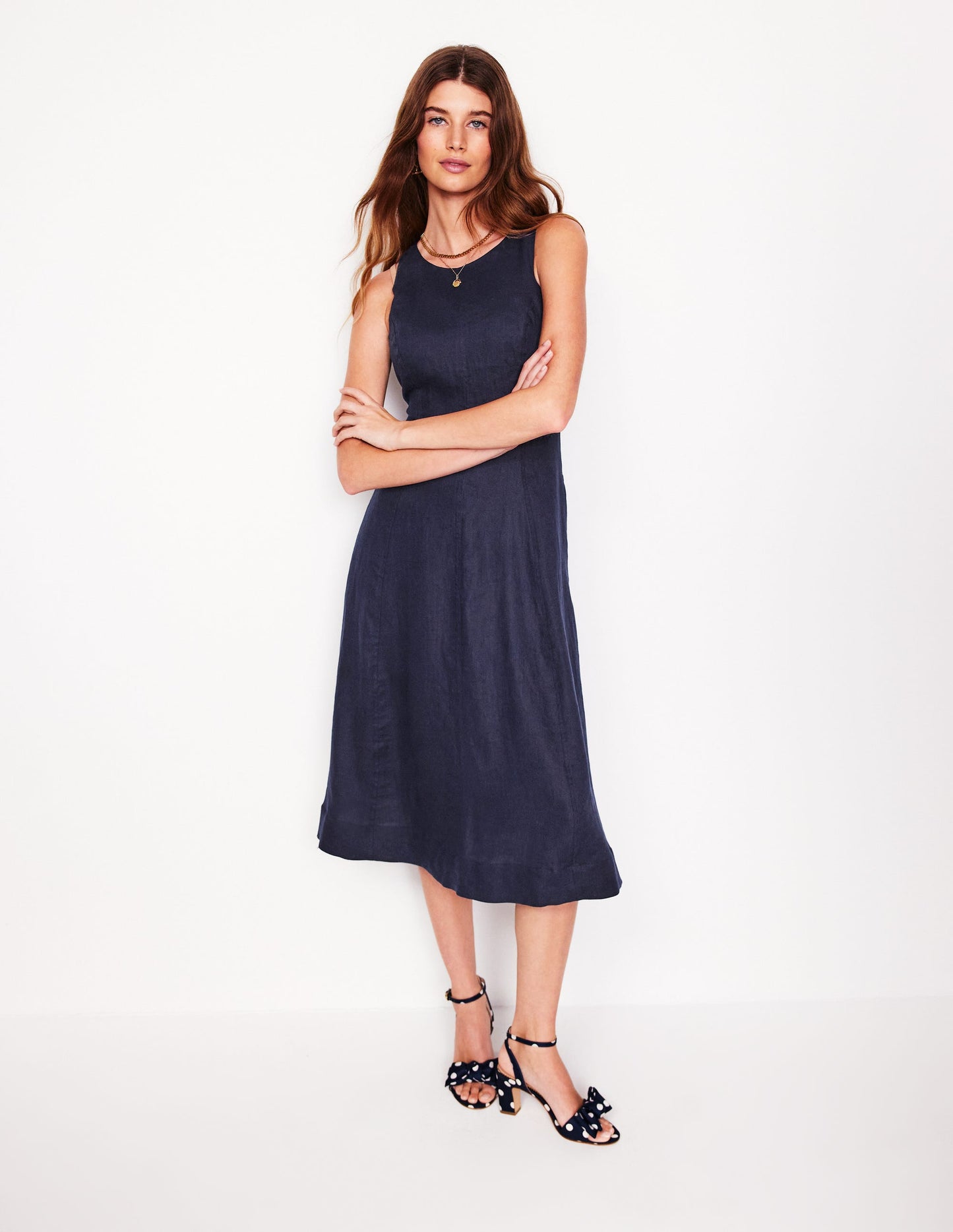 Carla Linen Midi Dress-Navy