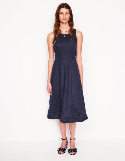 Carla Linen Midi Dress-Navy