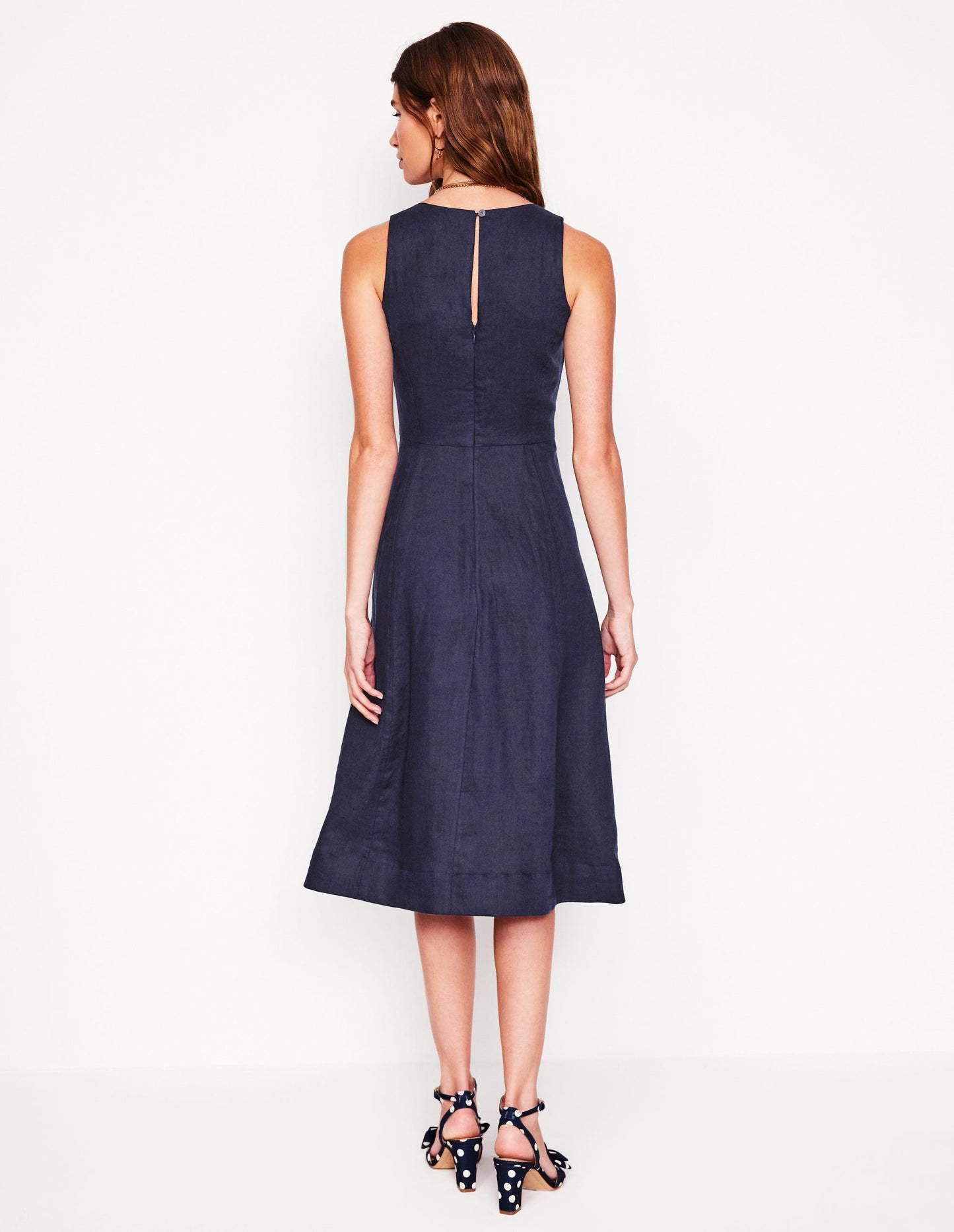 Carla Linen Midi Dress-Navy