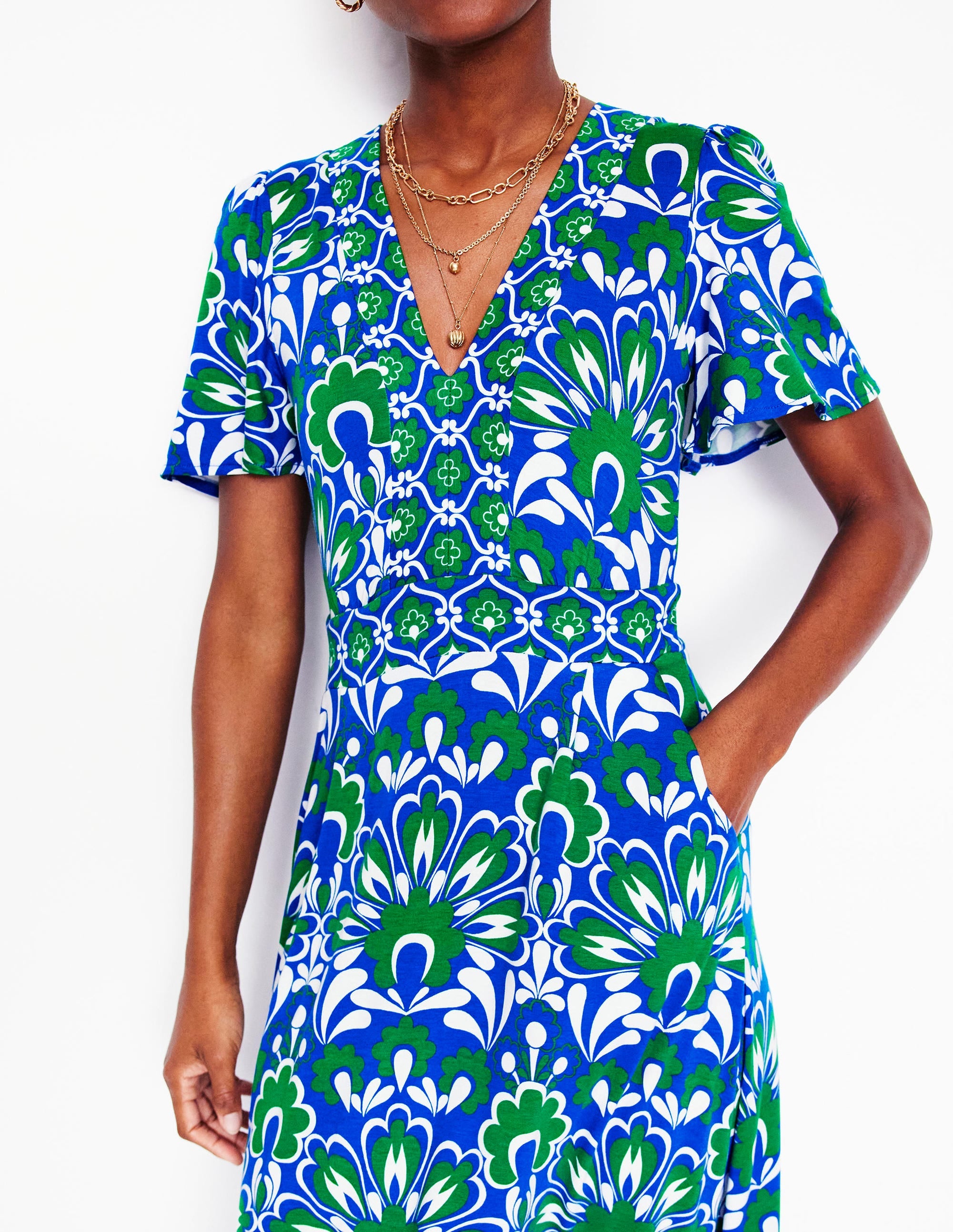 Ellie Flutter Maxi Tea Dress-Blue, Decorative Dandelion - Image 2