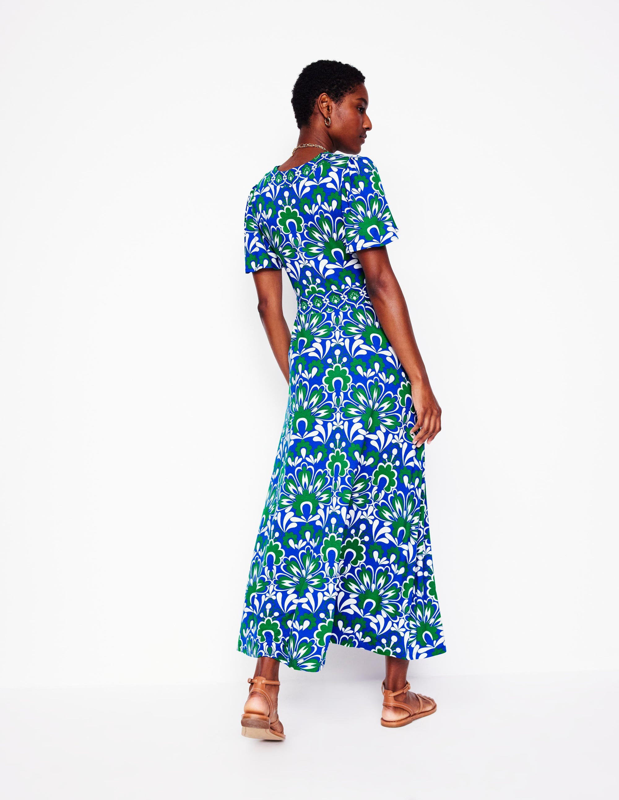 Ellie Flutter Maxi Tea Dress-Blue, Decorative Dandelion - Image 3