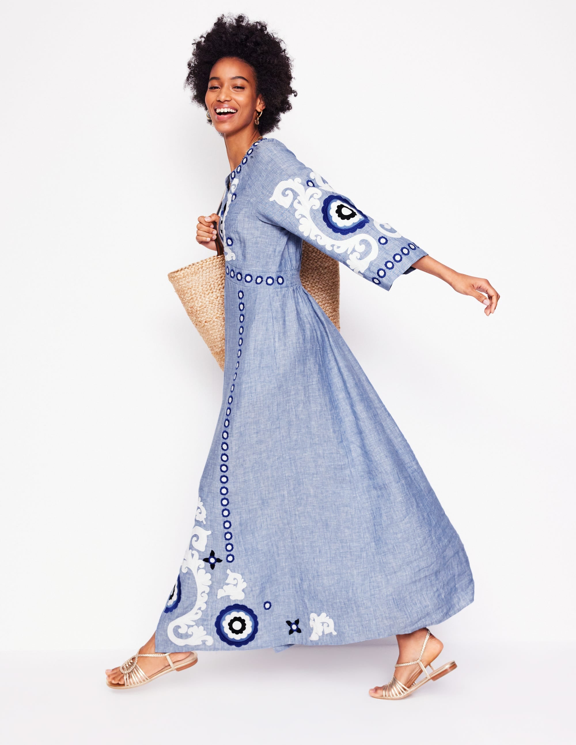 Una Linen Midi Dress-Chambray - Image 1