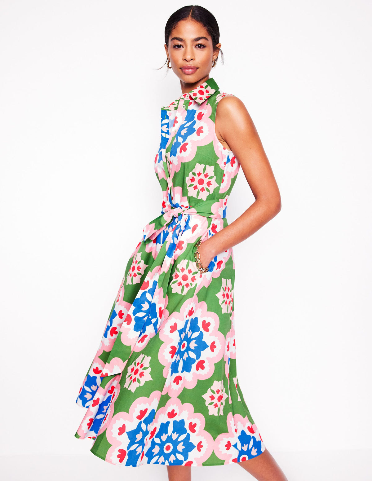 Amy Sleeveless Shirt Dress-Multi, Bloom Geo - Image 1